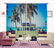 3D Beach Ocean Sky Sunbeam Car Tree Curtains and Drapes GD 4146- Jess Art Decoration