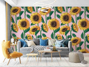 3D Sunflower Floral Pink Background Wall Mural Wallpaper GD 1797- Jess Art Decoration