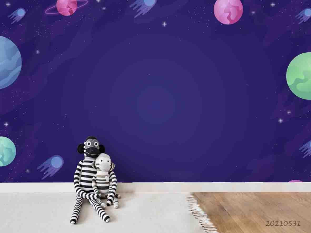 3D Cartoon Watercolor Universe Planet Wall Mural Wallpaper SWW763- Jess Art Decoration