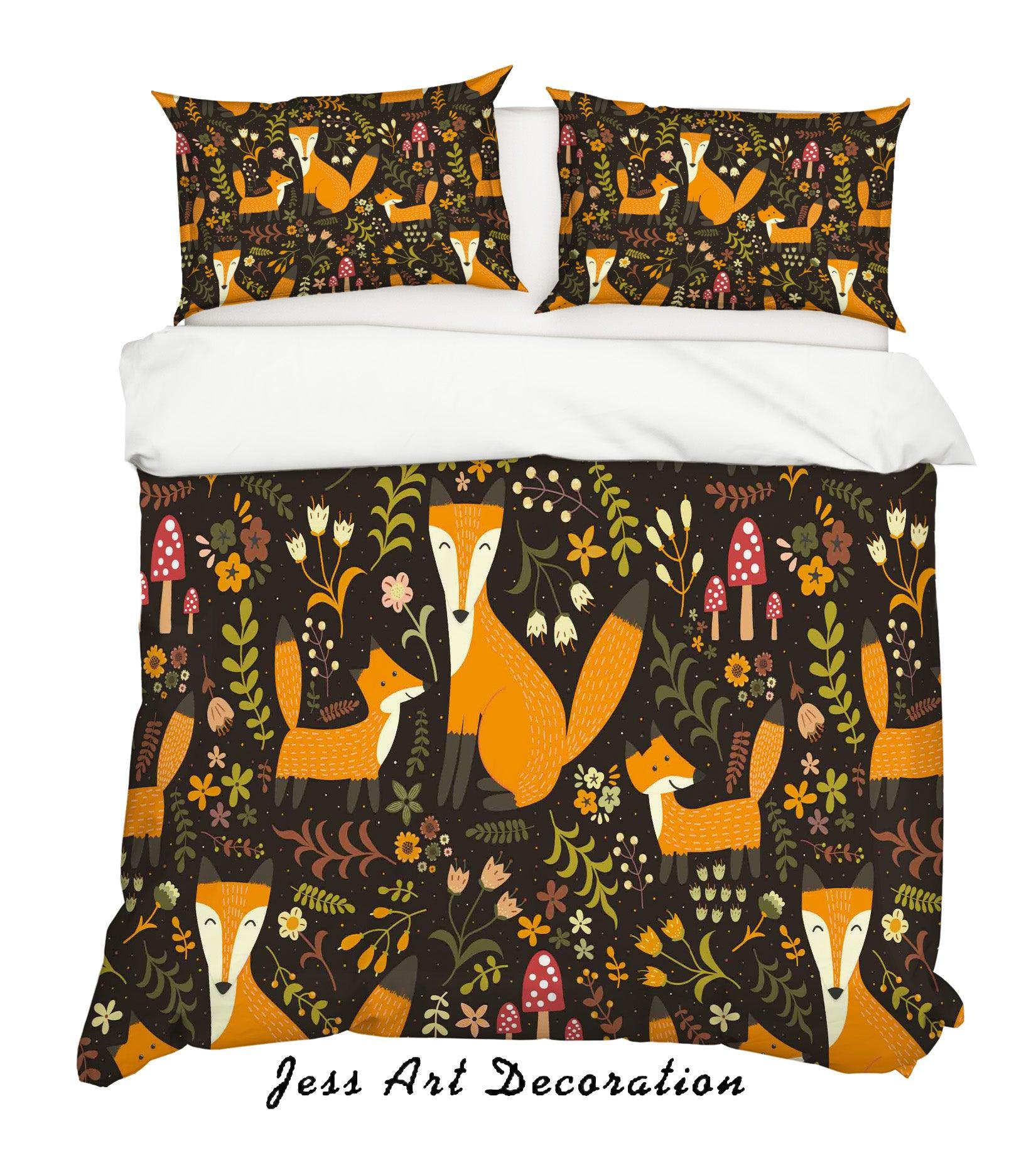 3D Cartoon Fox Leaf Quilt Cover Set Bedding Set Pillowcases 2- Jess Art Decoration