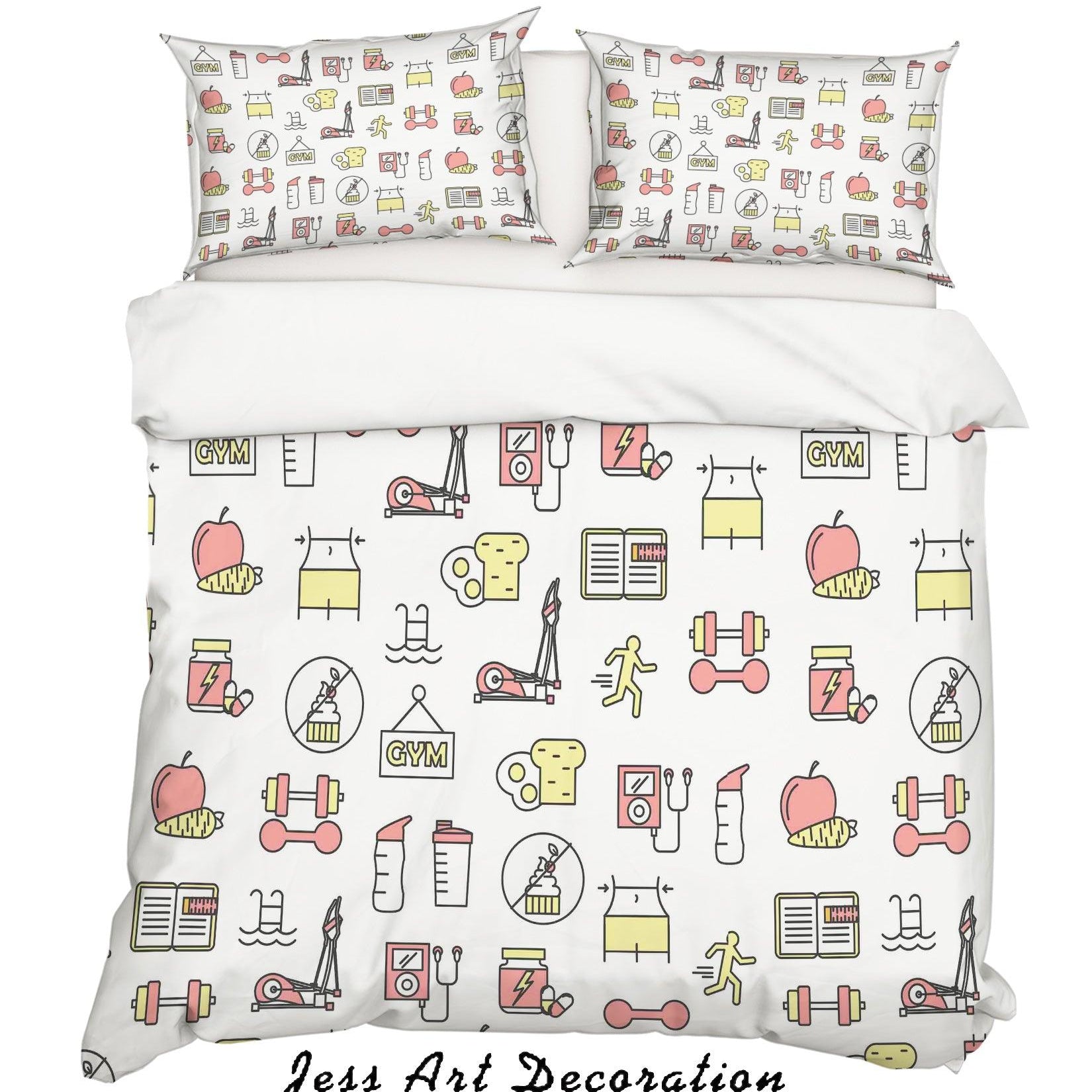 3D Cartoon Sports Equipment Note Fruits Quilt Cover Set Bedding Set Pillowcases 45- Jess Art Decoration