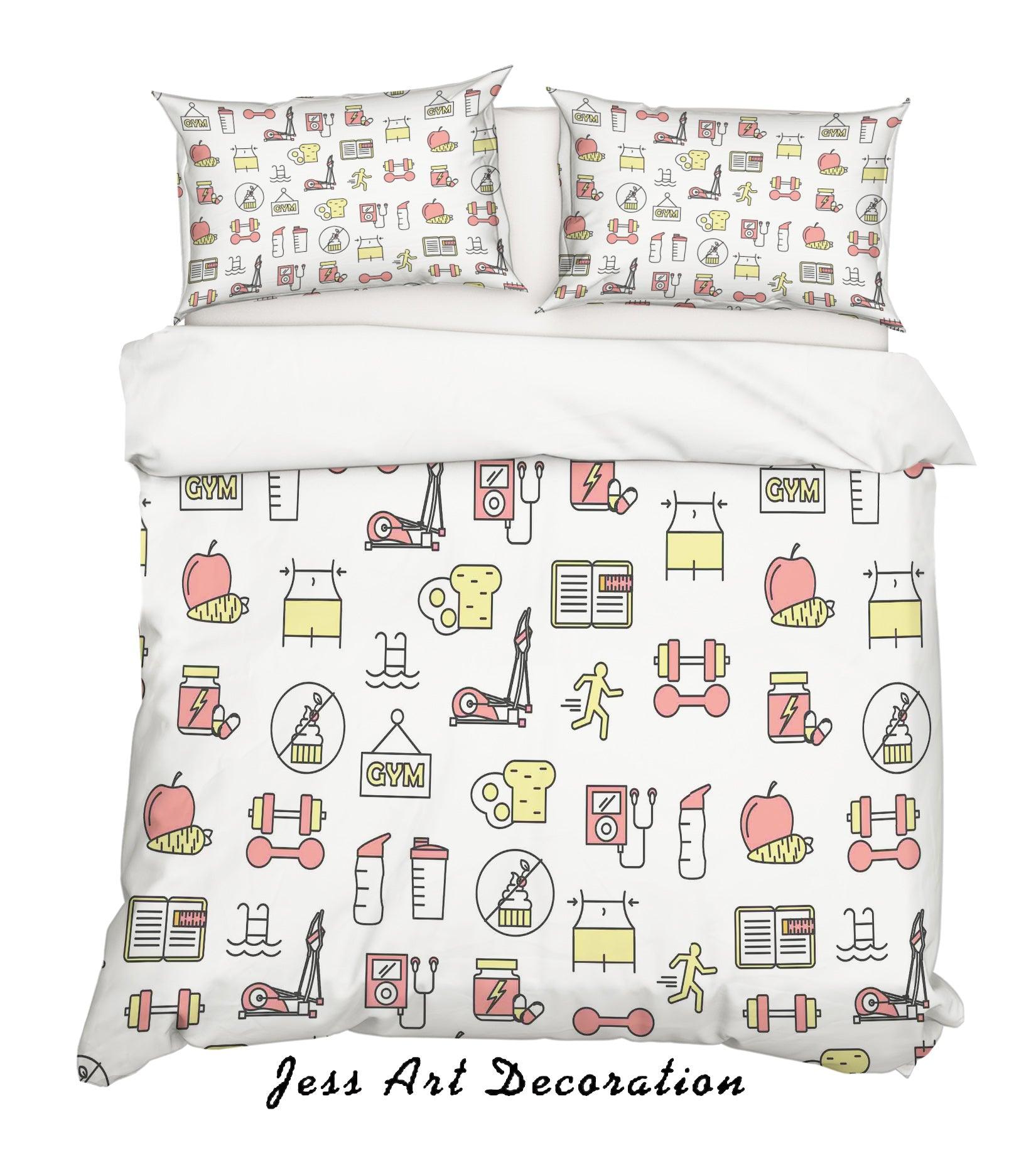 3D Cartoon Sports Equipment Note Fruits Quilt Cover Set Bedding Set Pillowcases 45- Jess Art Decoration