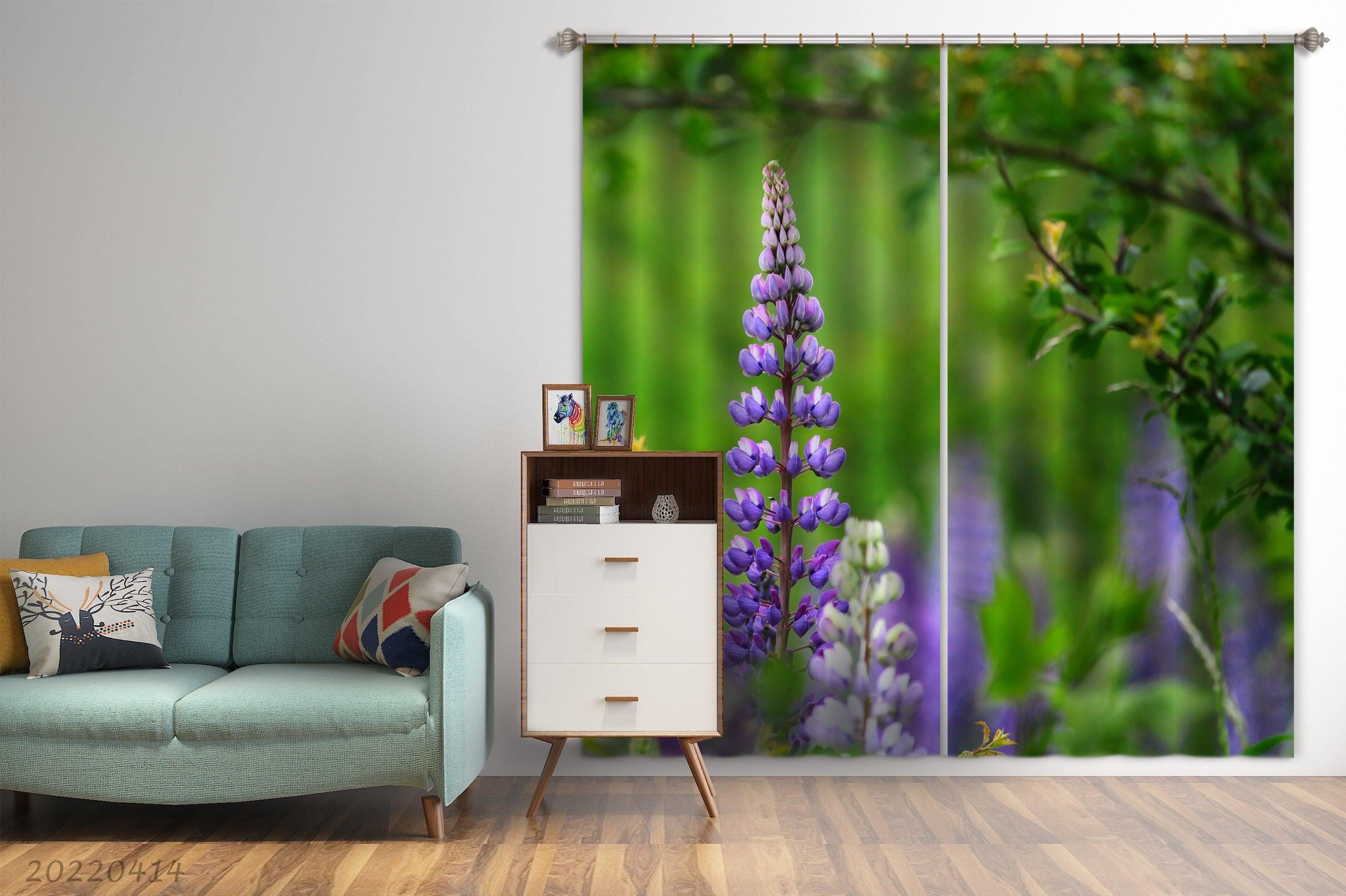 3D Nature Blossom Plant Branch Lake Flower Curtains and Drapes GD 4079- Jess Art Decoration