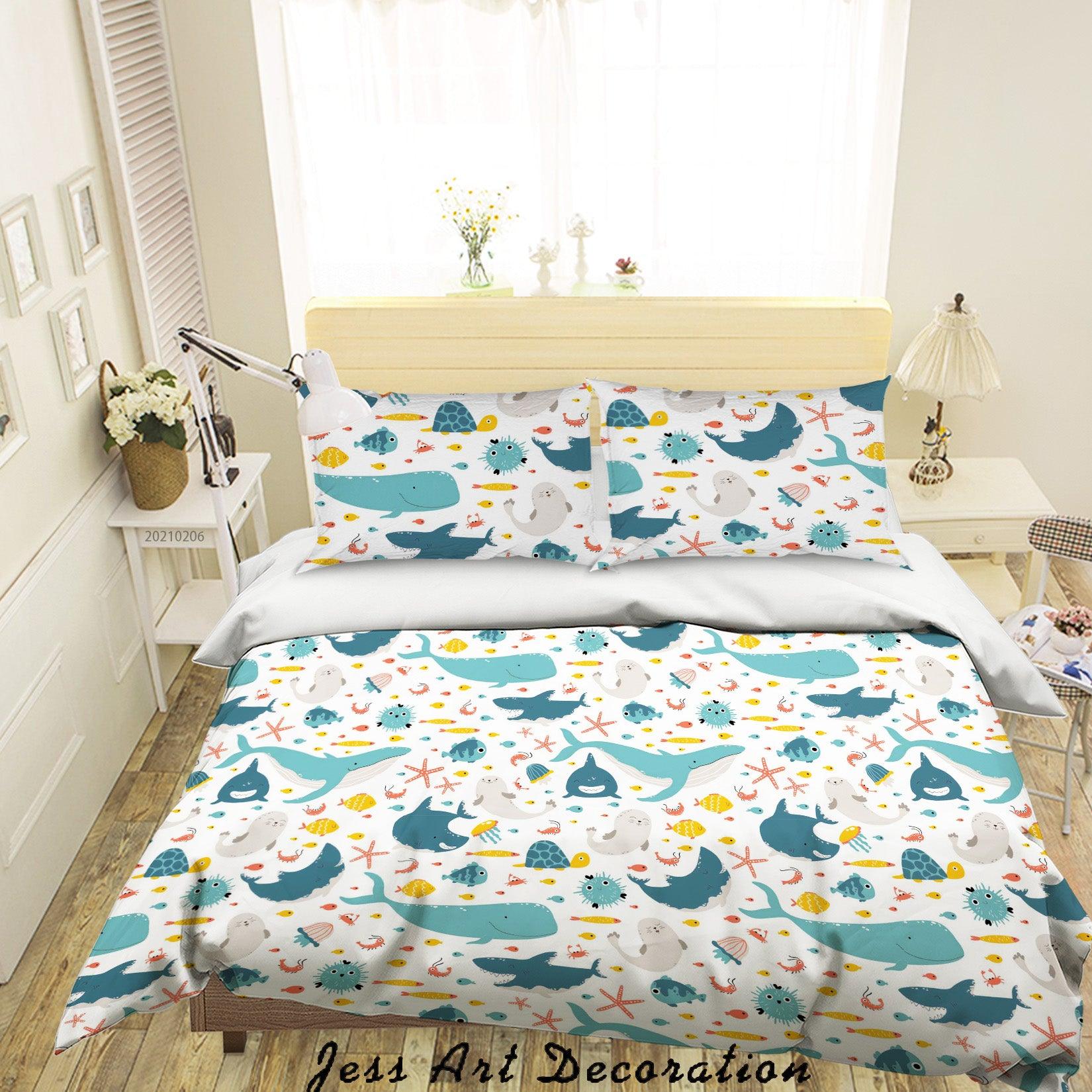 3D Watercolor Ocean Whale Quilt Cover Set Bedding Set Duvet Cover Pillowcases 194- Jess Art Decoration