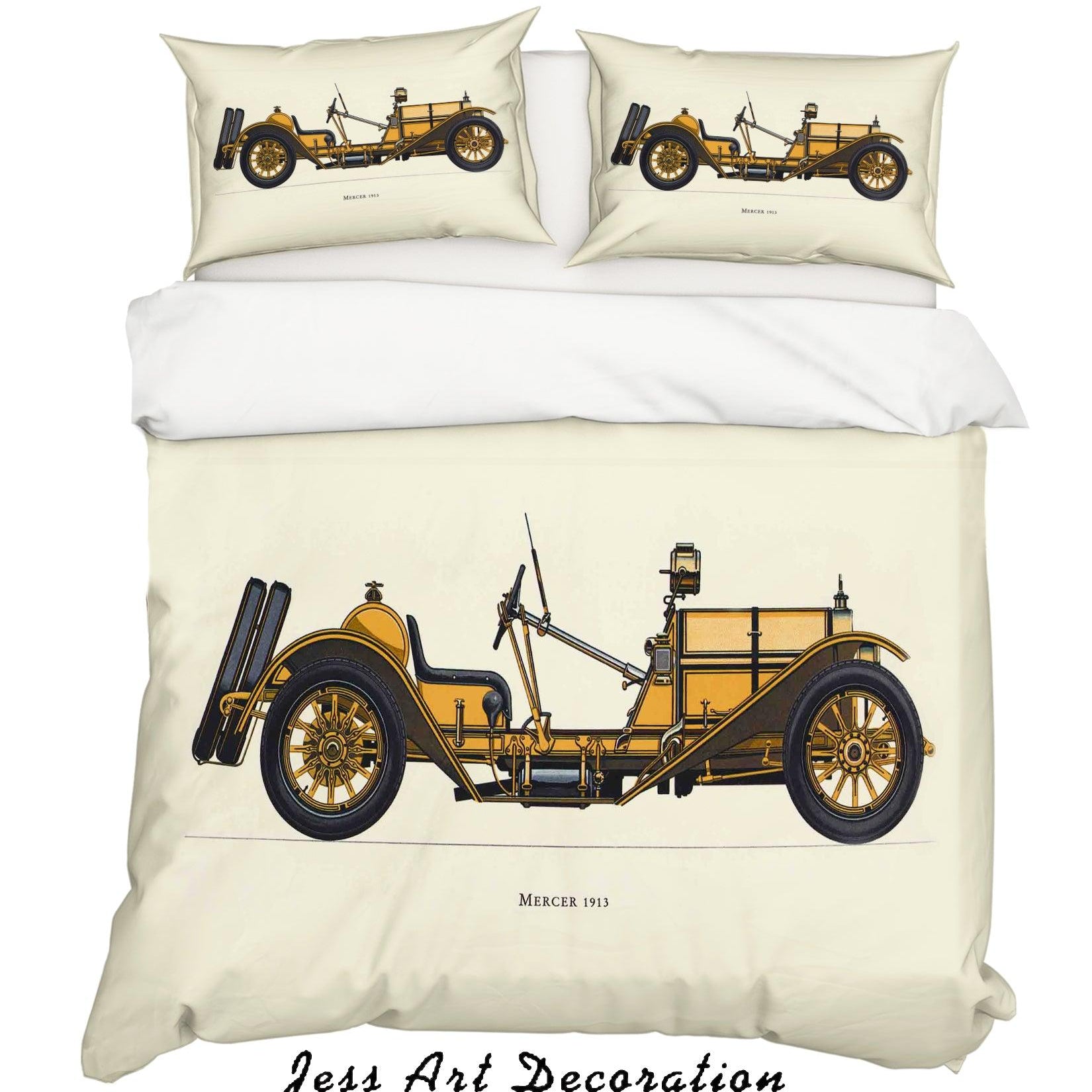3D Yellow Retro Cars Quilt Cover Set Bedding Set Pillowcases 13- Jess Art Decoration