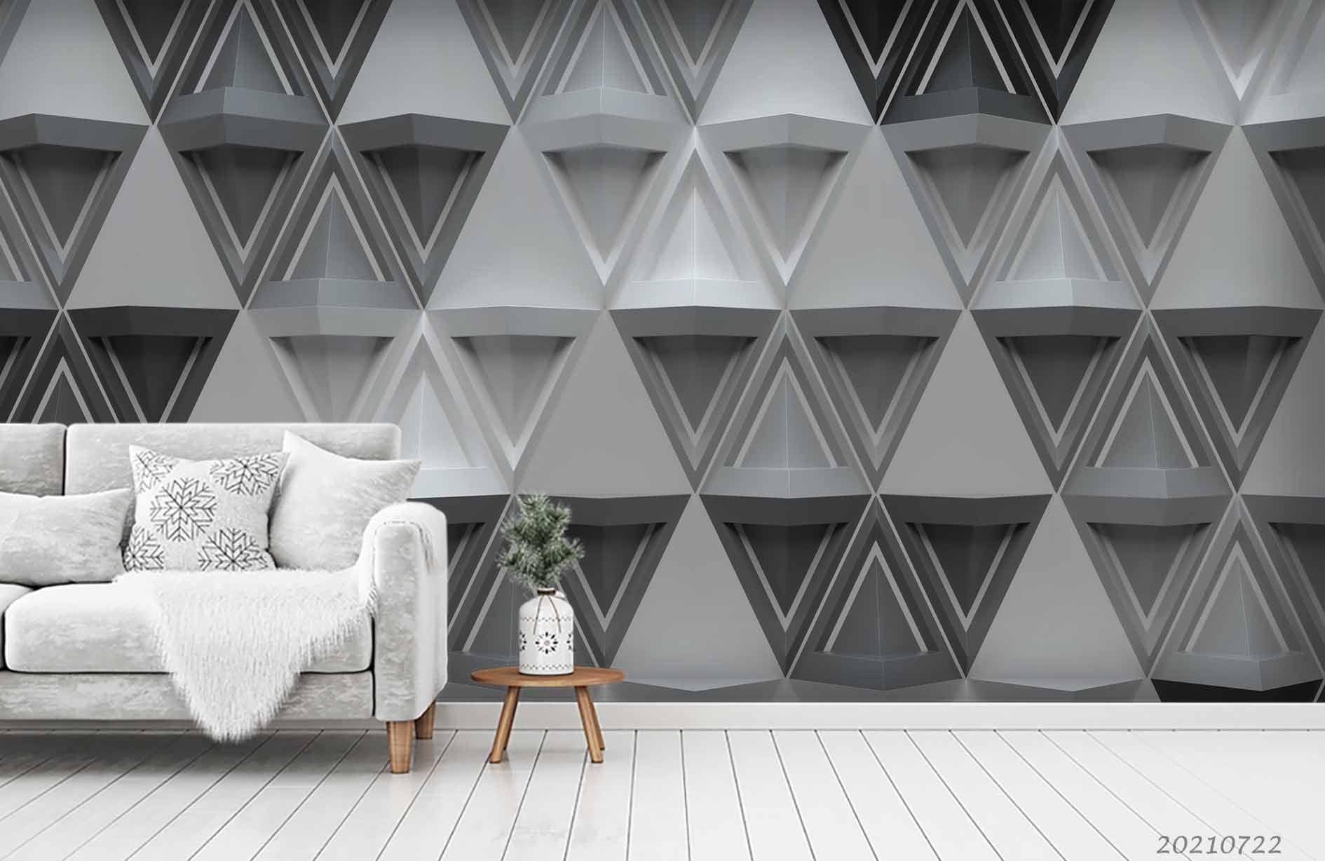3D Grey Geometric Triangle Wall Mural Wallpaper LQH 320- Jess Art Decoration