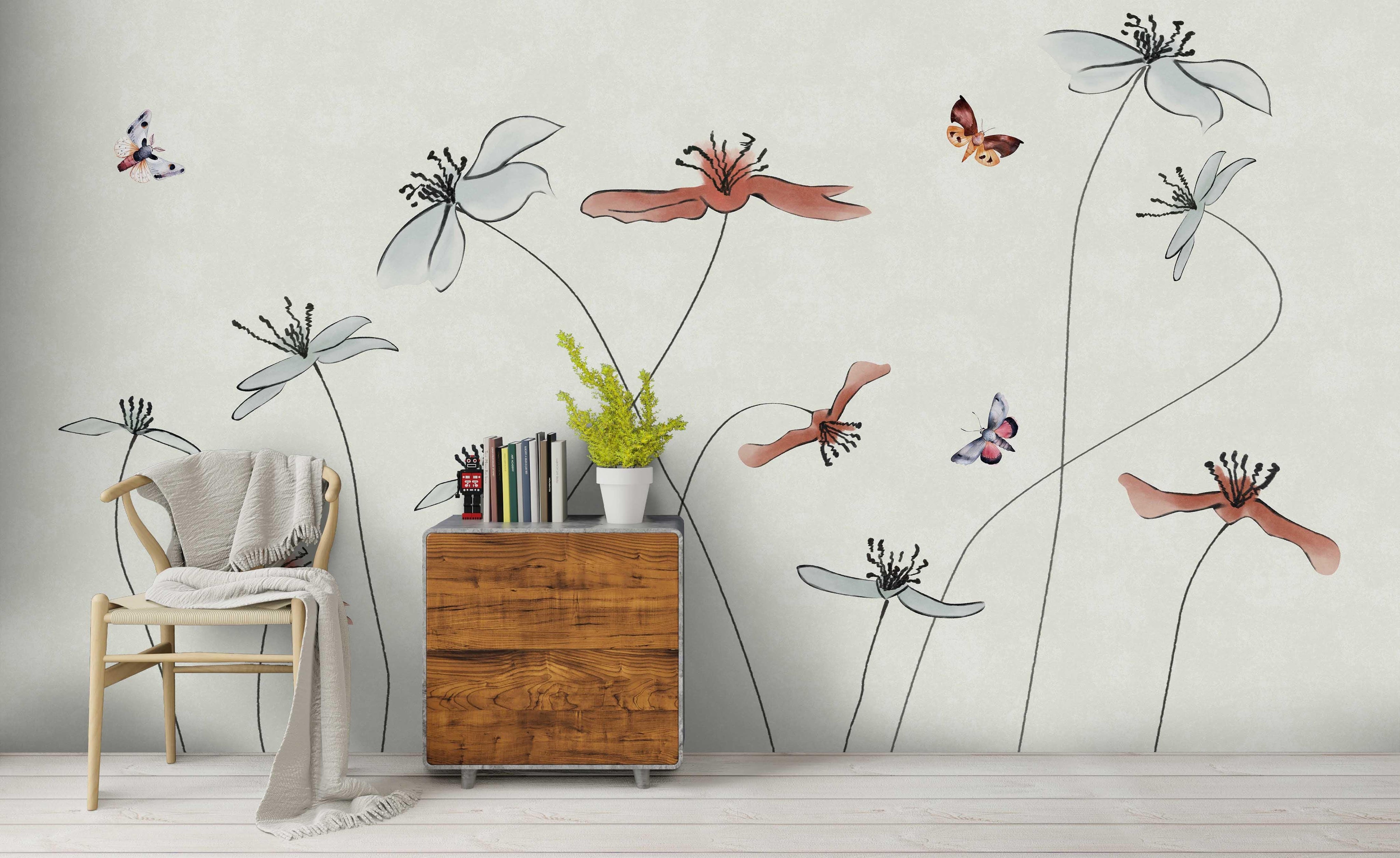 3D Abstract Lotus Butterfly Wall Mural Wallpaper 182- Jess Art Decoration