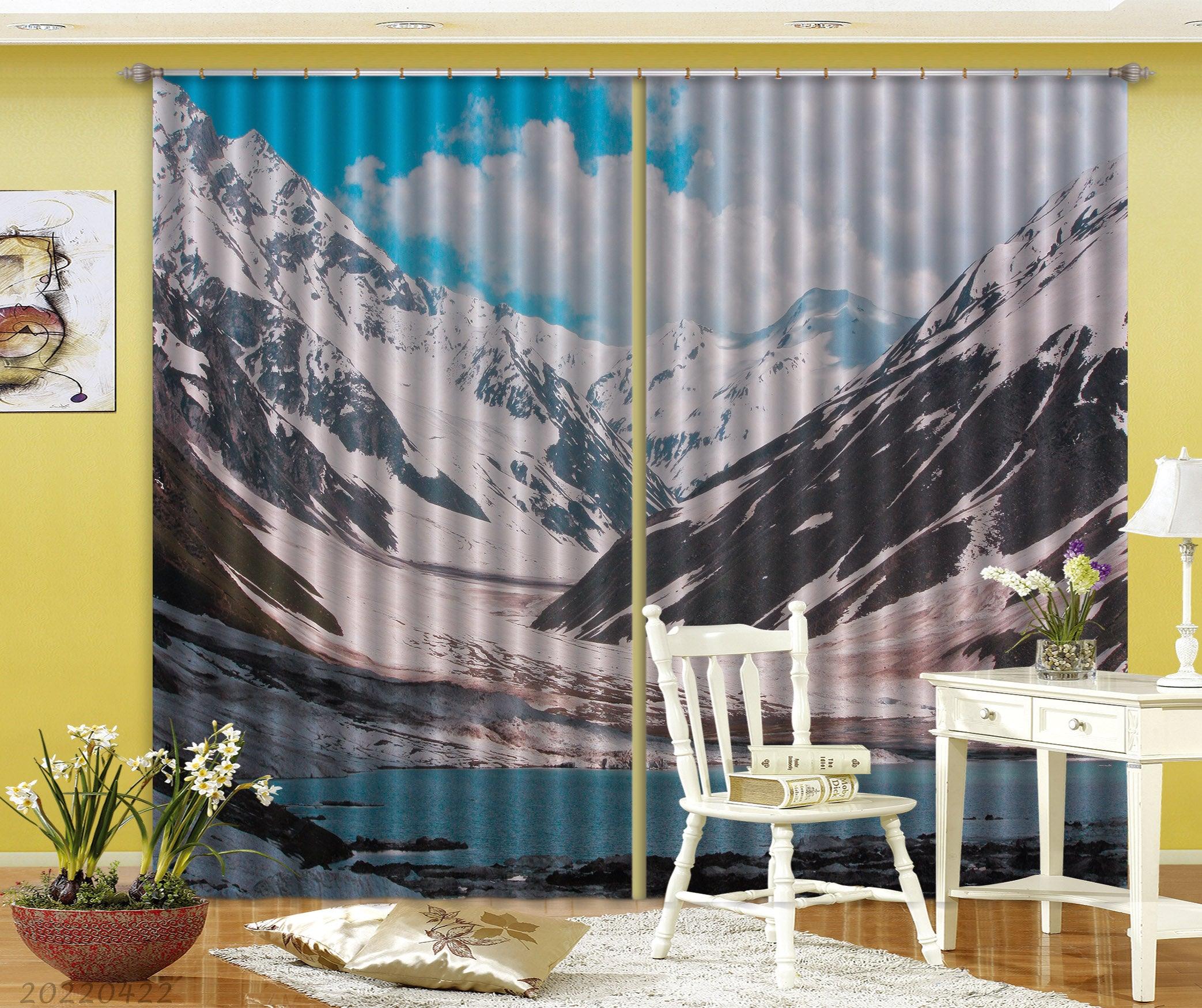 3D Landscape Snow Mountain Canyon River Curtains and Drapes GD 4232- Jess Art Decoration