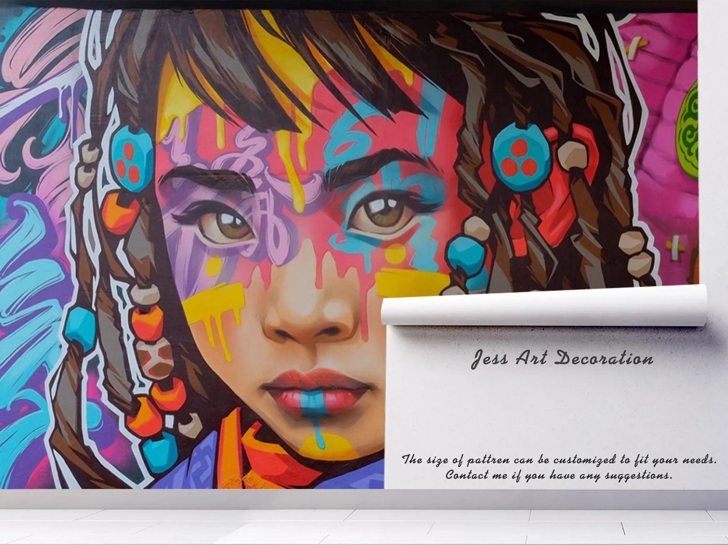 3D Girl Face Colorful Graffiti Wall Mural Wallpaper B03- Jess Art Decoration
