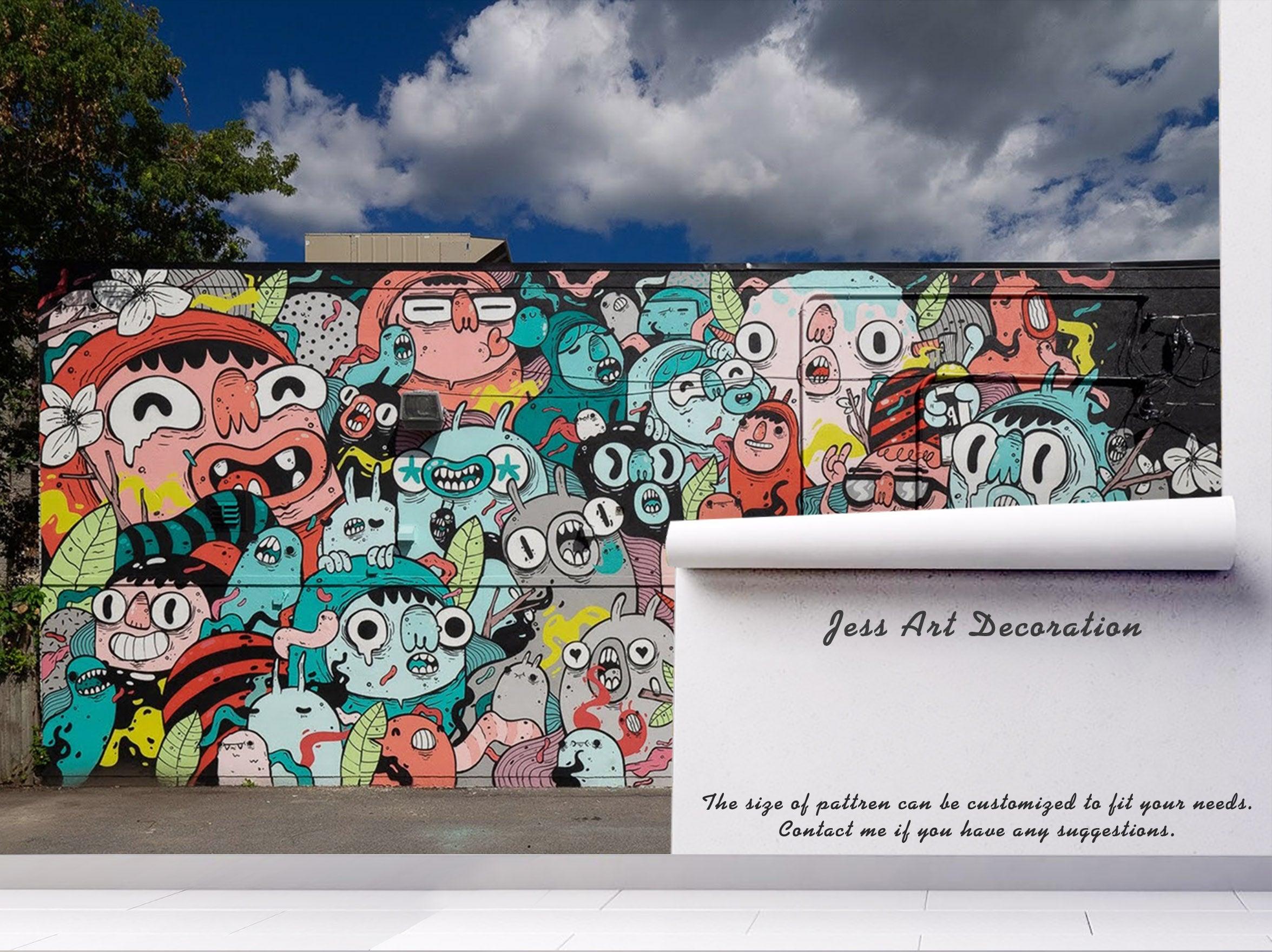 3D Cartoon Monster Graffiti Wall Mural Wallpaper 272- Jess Art Decoration