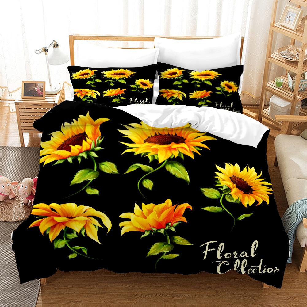 3D Sunflower Black Quilt Cover Set Bedding Set Pillowcases 57- Jess Art Decoration