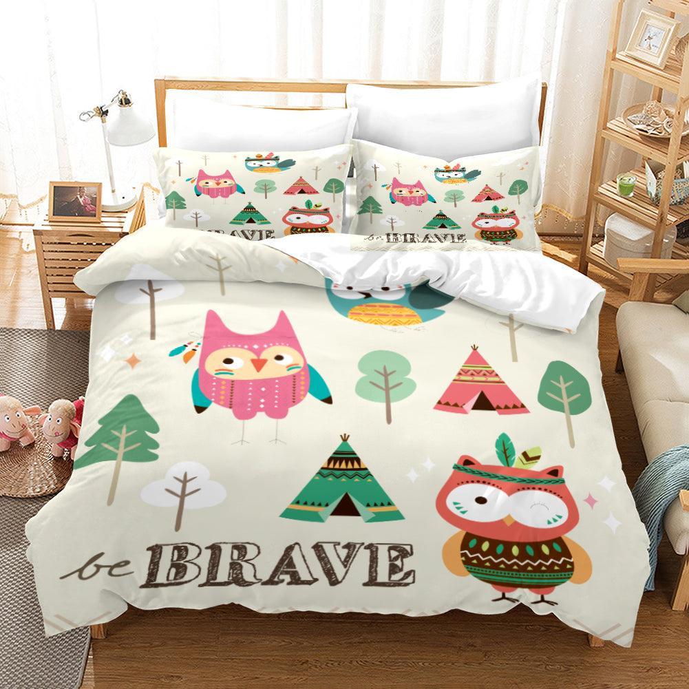 3D Cartoon Trees Tent Owl Quilt Cover Set Bedding Set Duvet Cover Pillowcases SF69- Jess Art Decoration