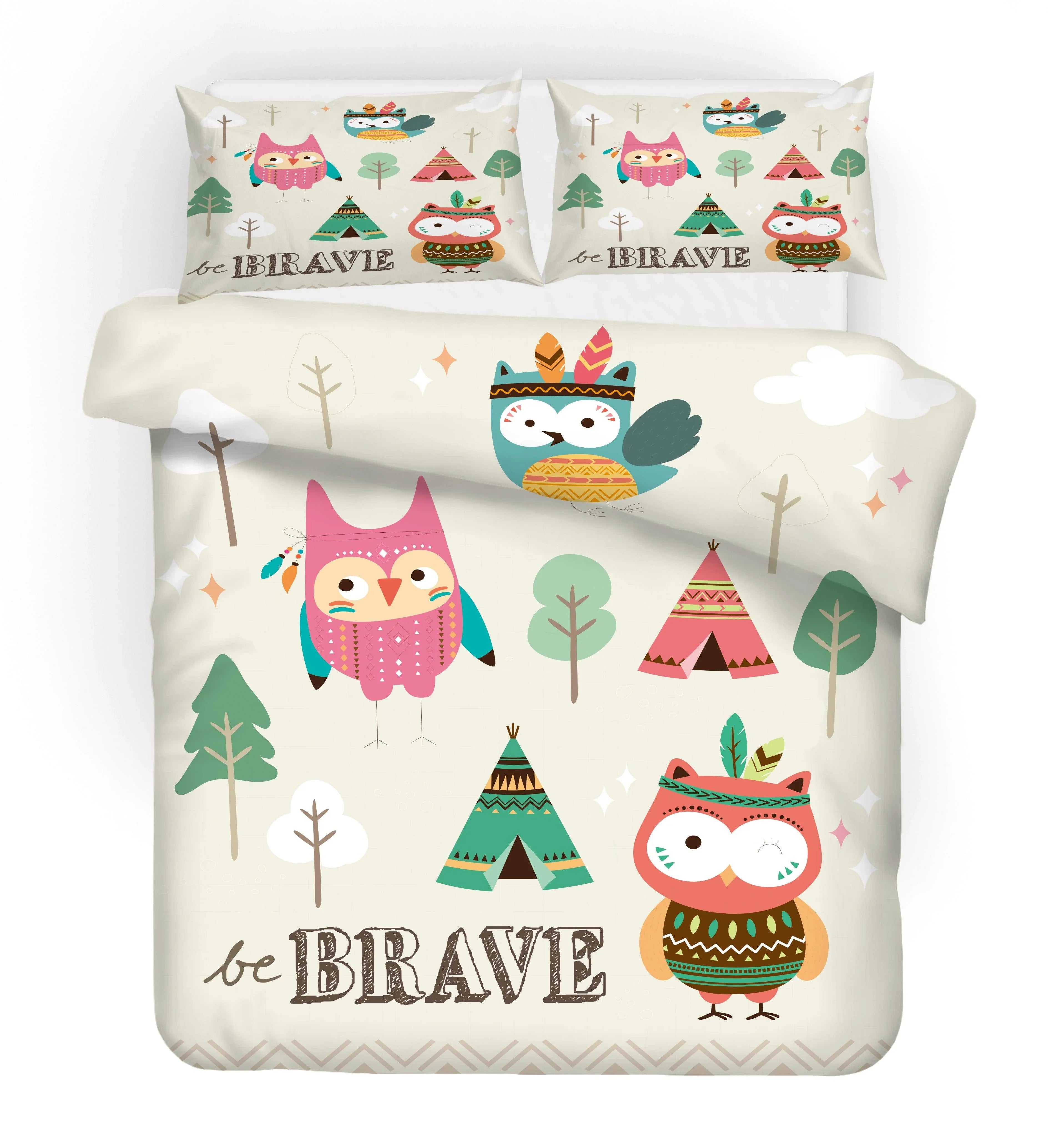 3D Cartoon Trees Tent Owl Quilt Cover Set Bedding Set Duvet Cover Pillowcases SF69- Jess Art Decoration