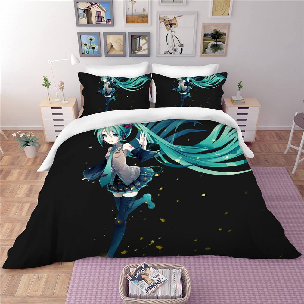 3D Hatsune Miku Quilt Cover Set Bedding Set Pillowcases 32- Jess Art Decoration