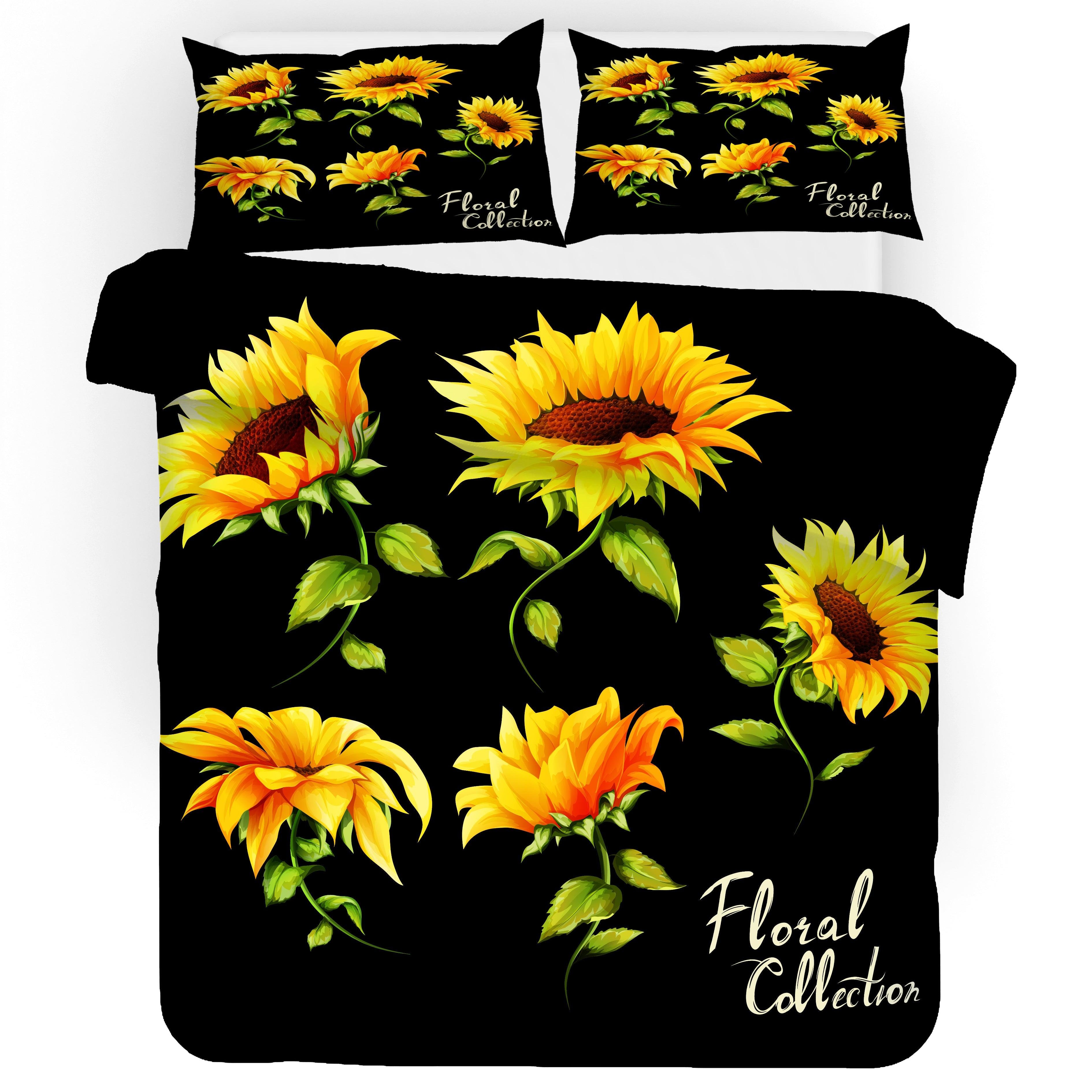 3D Sunflower Black Quilt Cover Set Bedding Set Pillowcases 57- Jess Art Decoration
