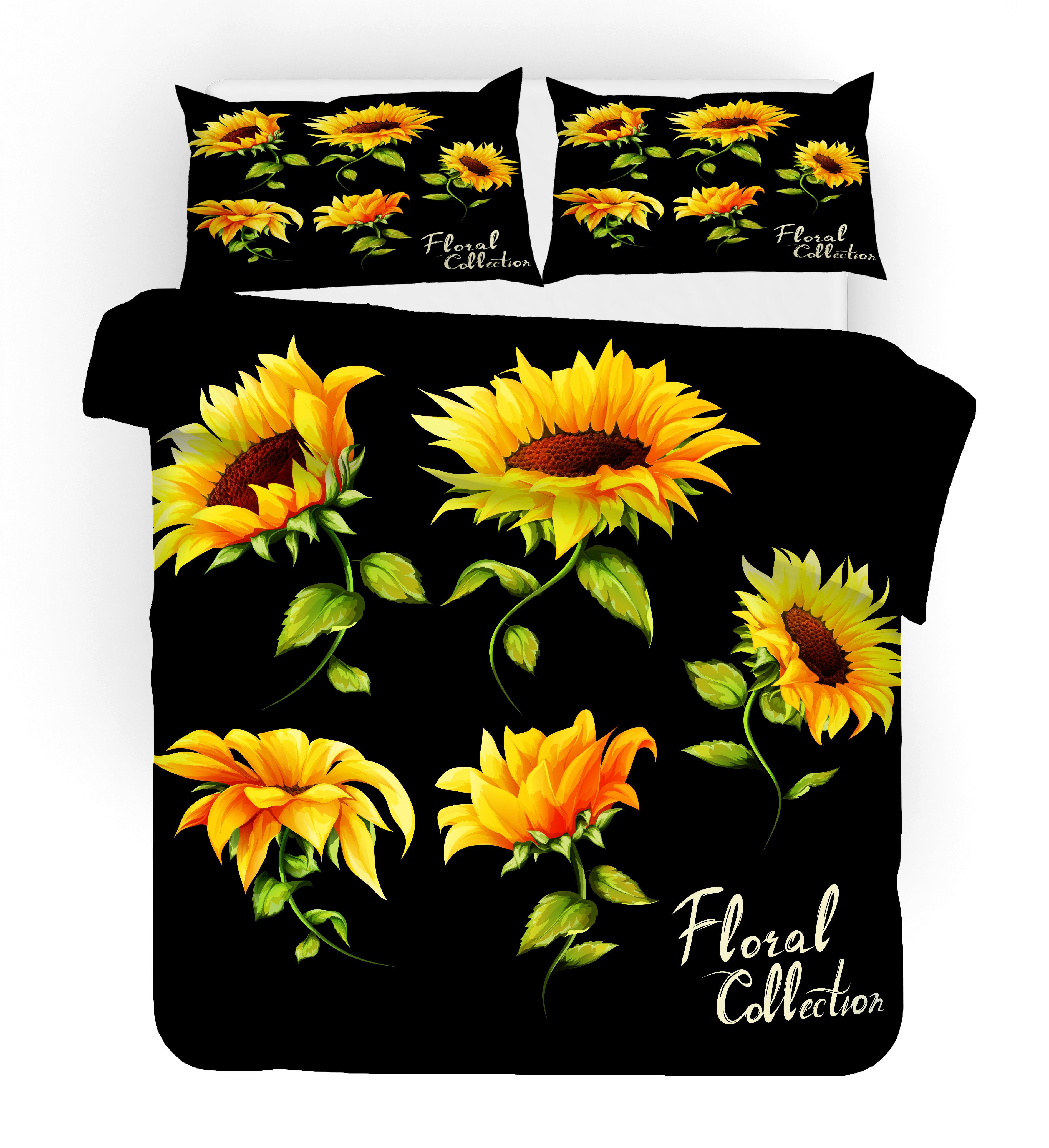 3D Sunflower Black Quilt Cover Set Bedding Set Pillowcases 57- Jess Art Decoration