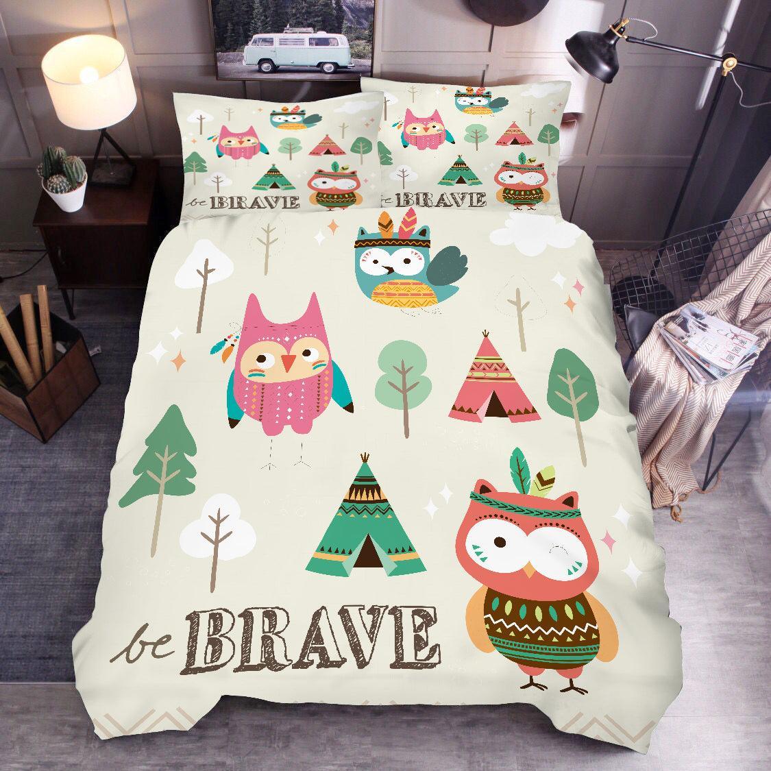 3D Cartoon Trees Tent Owl Quilt Cover Set Bedding Set Duvet Cover Pillowcases SF69- Jess Art Decoration