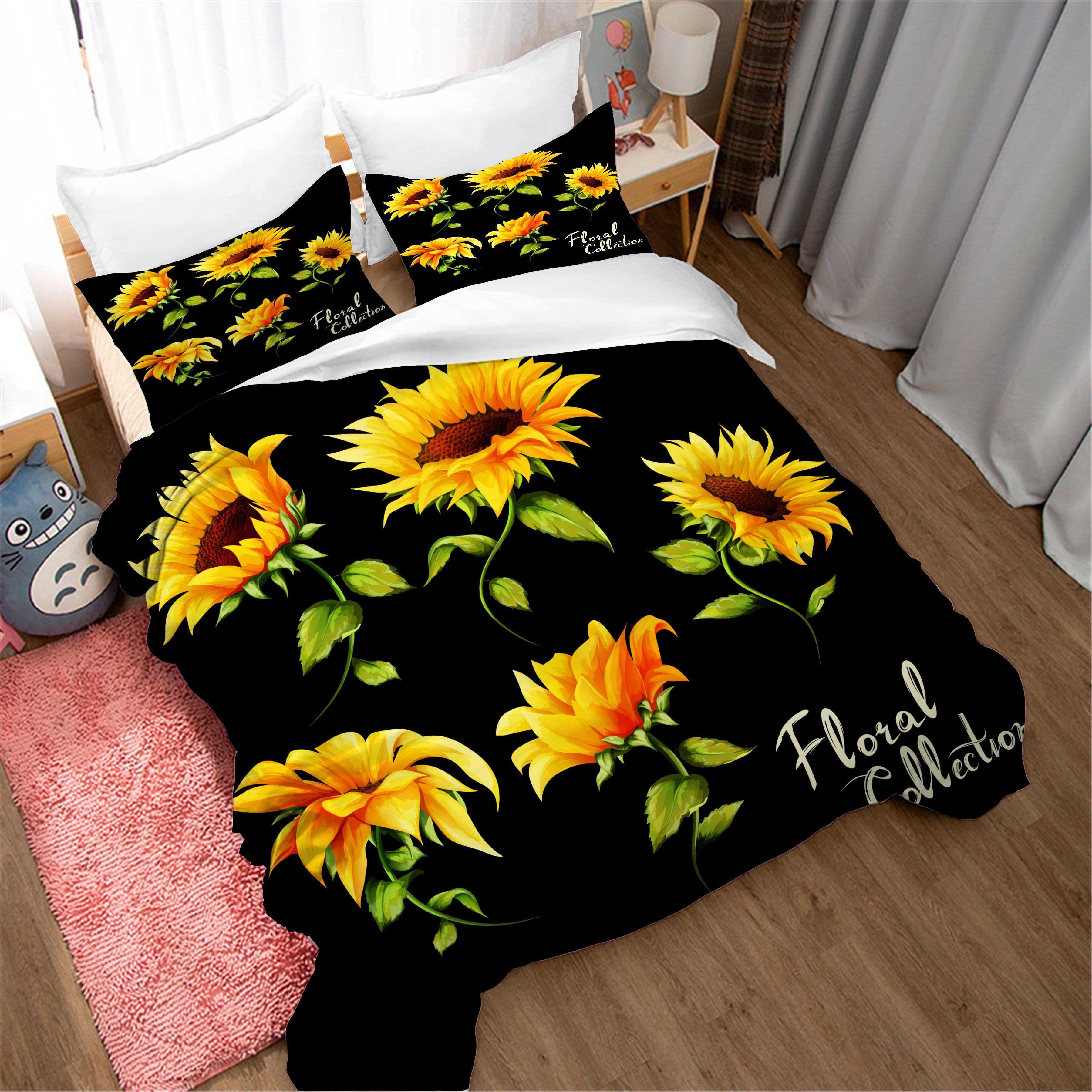 3D Sunflower Black Quilt Cover Set Bedding Set Pillowcases 57- Jess Art Decoration