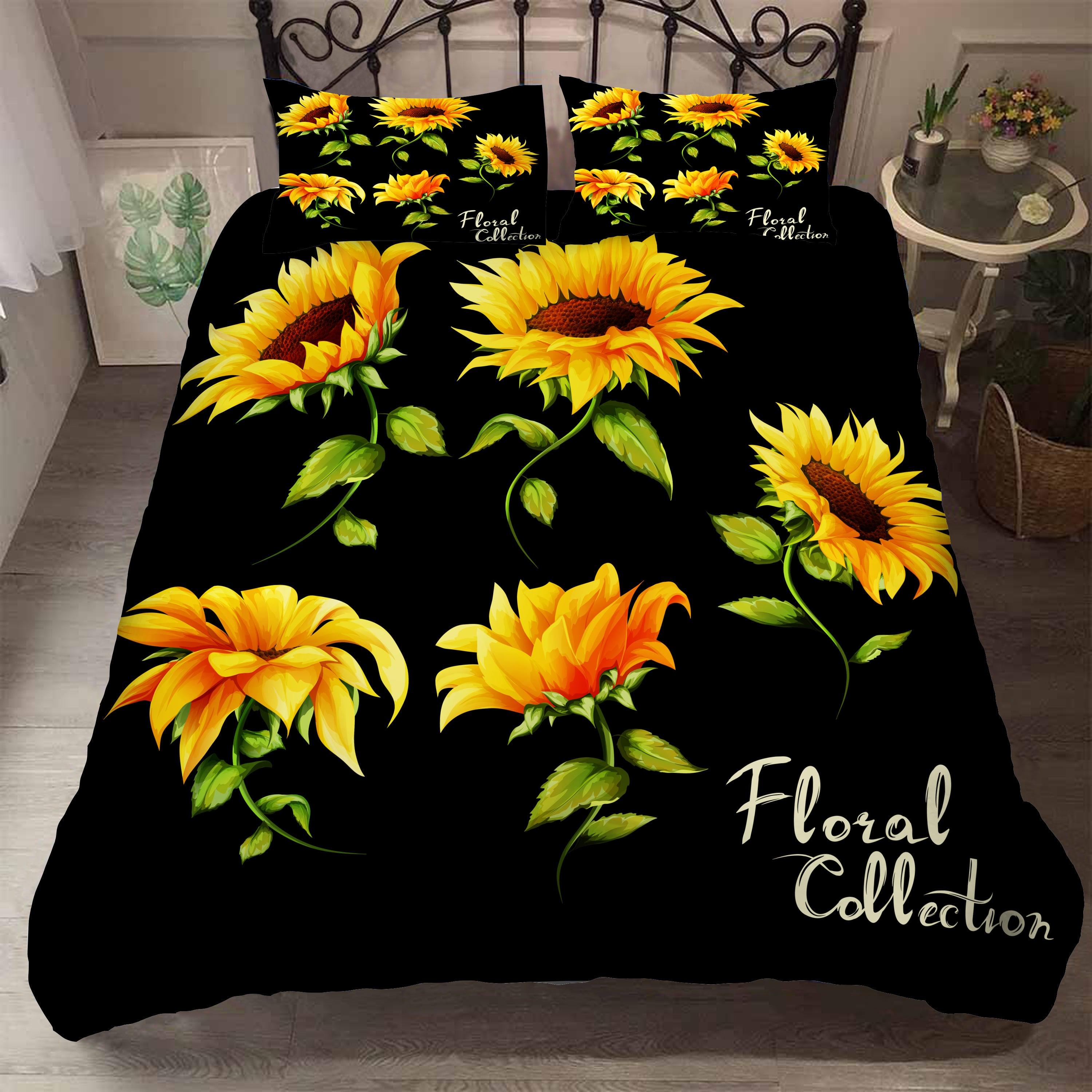 3D Sunflower Black Quilt Cover Set Bedding Set Pillowcases 57- Jess Art Decoration