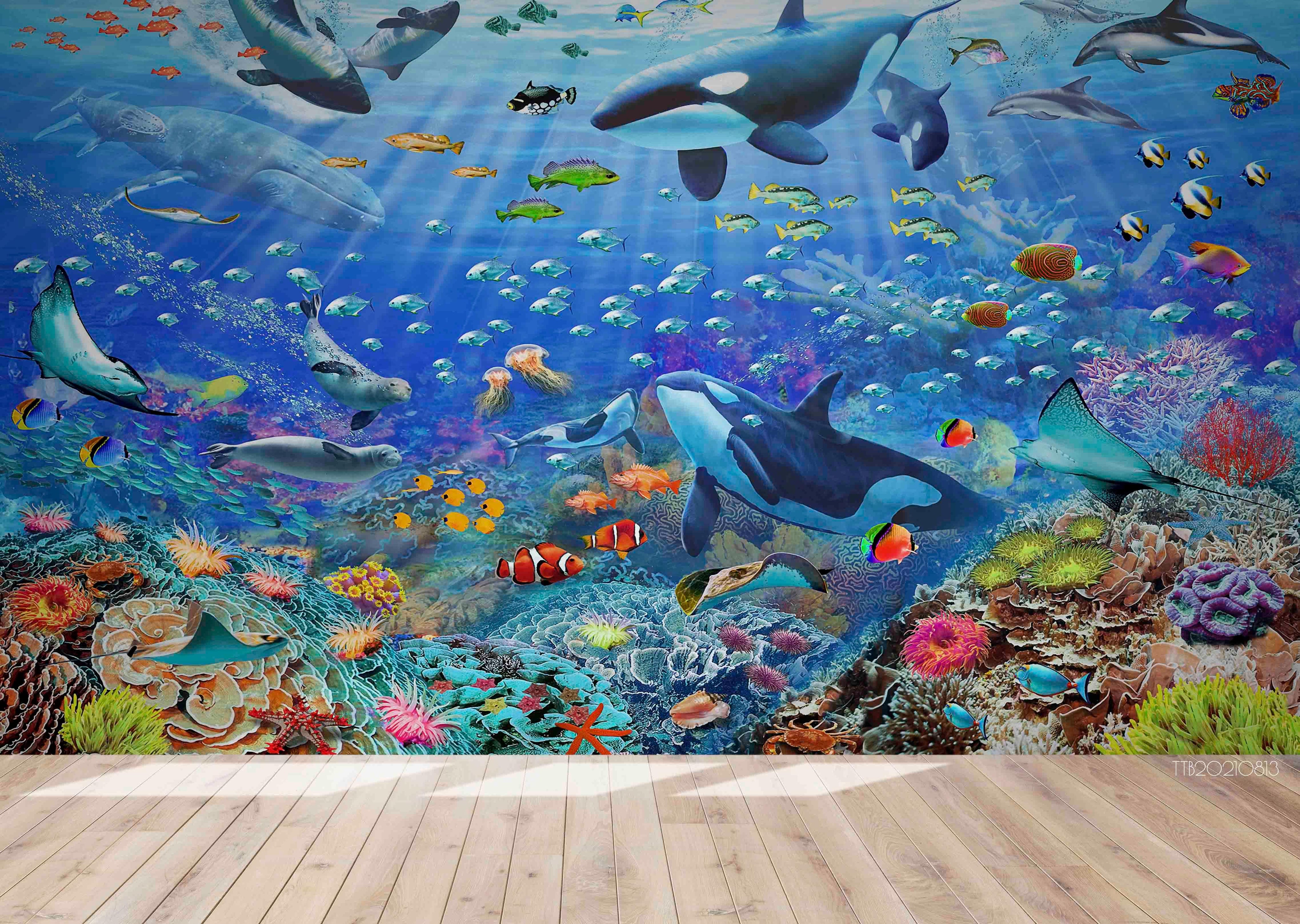 3D Underwater World Sea Animals Fish Coral Wall Mural Wallpaper GD 1903- Jess Art Decoration