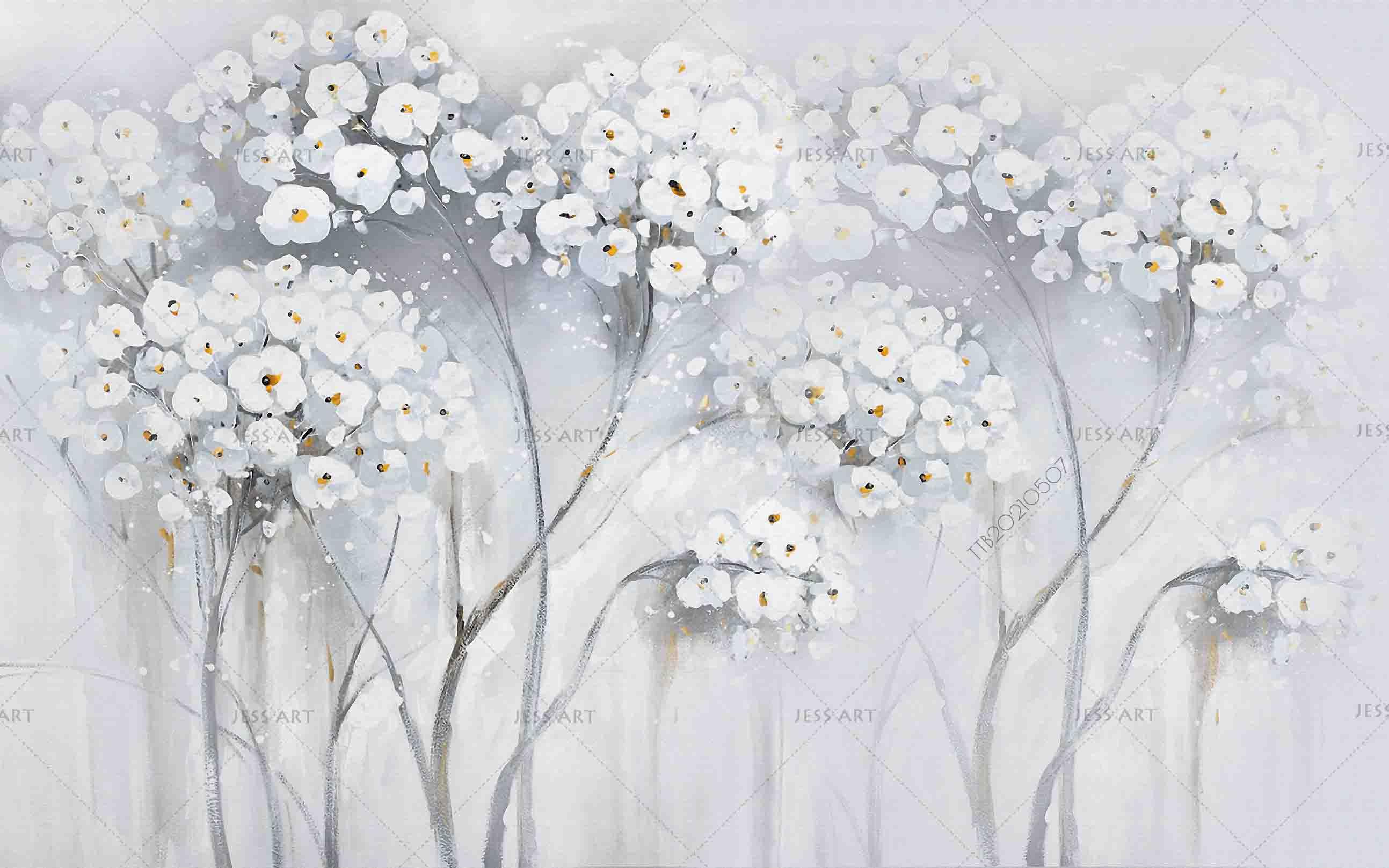 3D Hand Drawn White Floral Wall Mural Wallpaper LQH 60- Jess Art Decoration