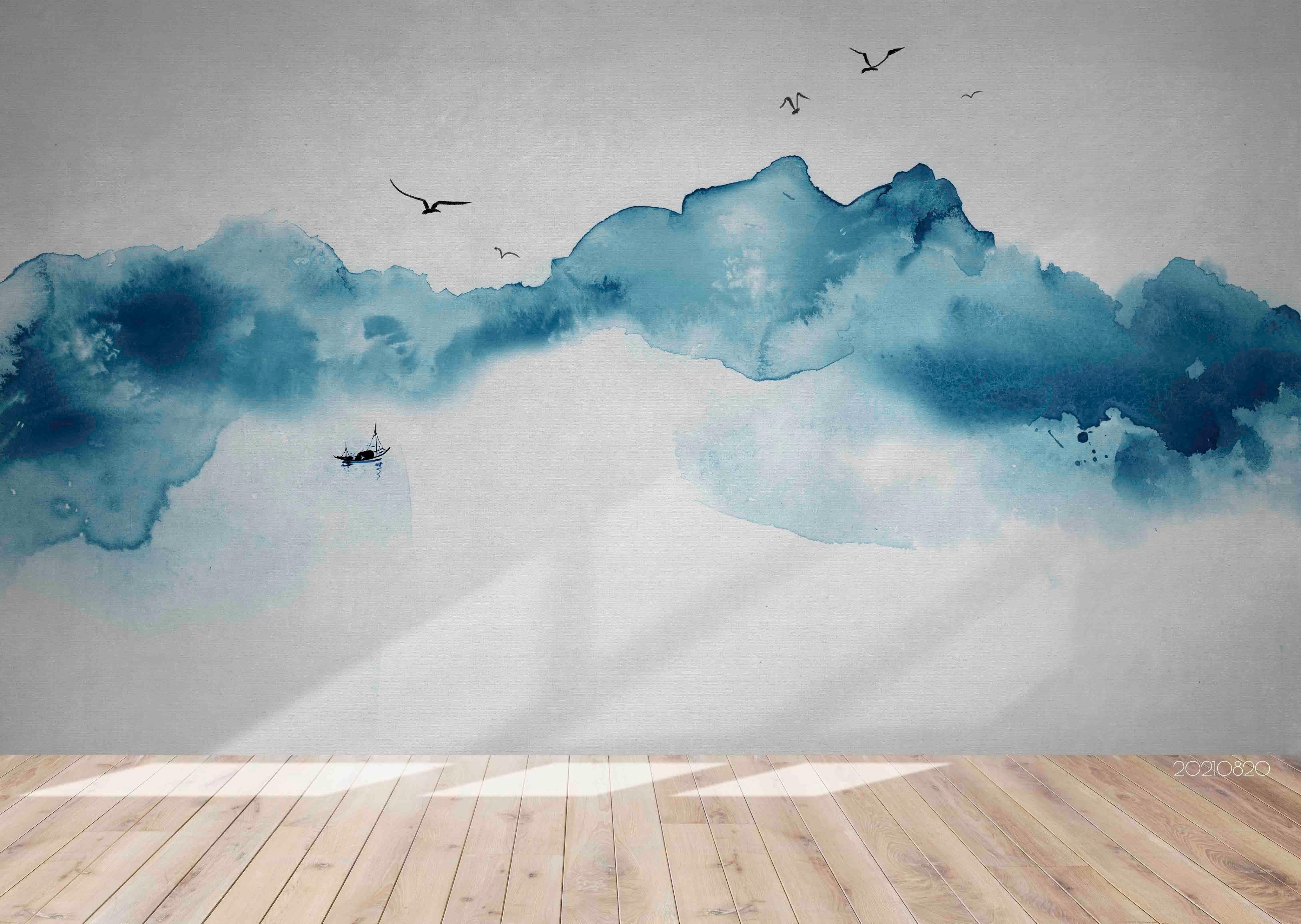 3D Watercolor Blue Mountain Bird Wall Mural Wallpaper LQH 361- Jess Art Decoration