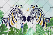 3D Watercolor Zebra Green Leaves Wall Mural Wallpaper 52- Jess Art Decoration