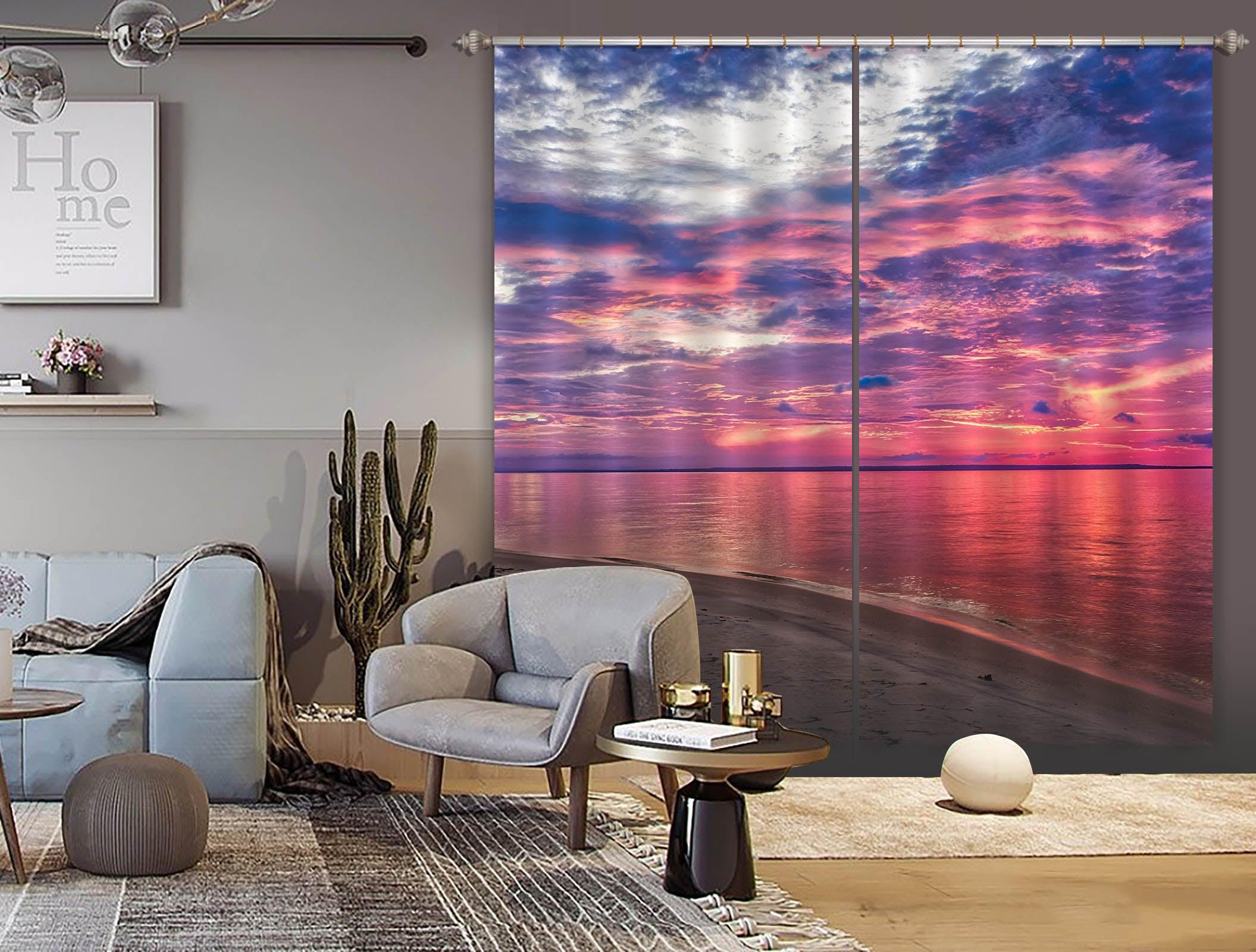 3D Beautiful Seaside Setting Sun Curtains and Drapes  110- Jess Art Decoration