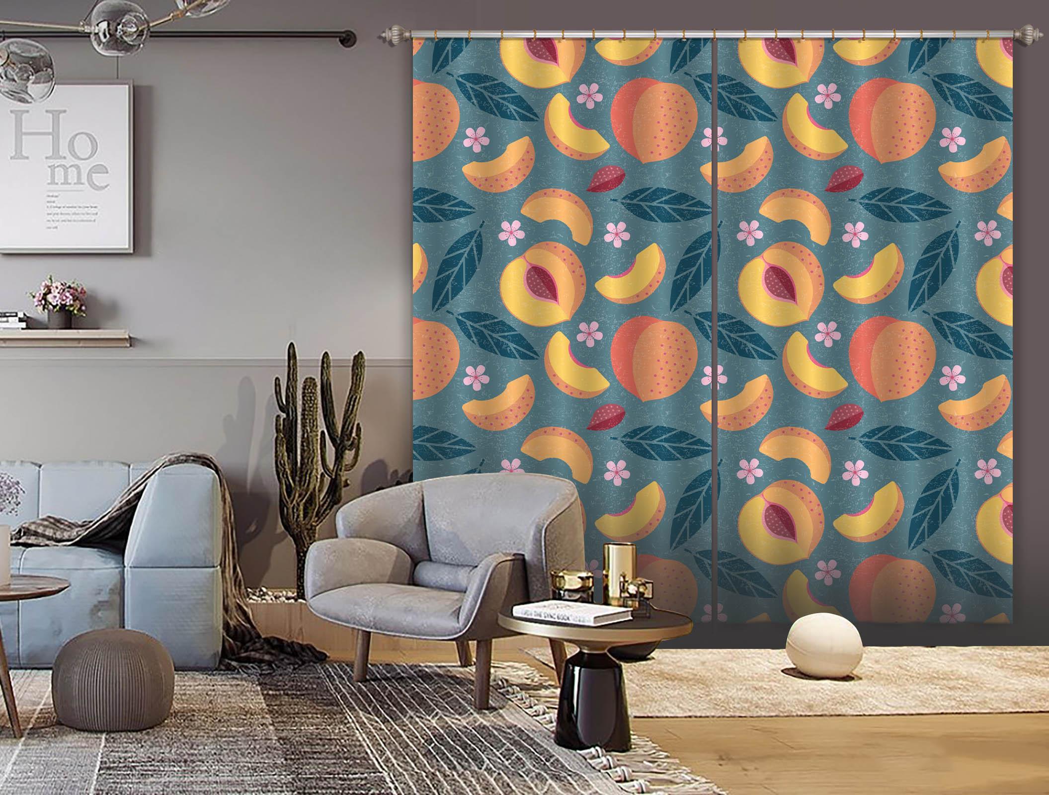 3D Fruits Golden Peach Curtains and Drapes 199- Jess Art Decoration