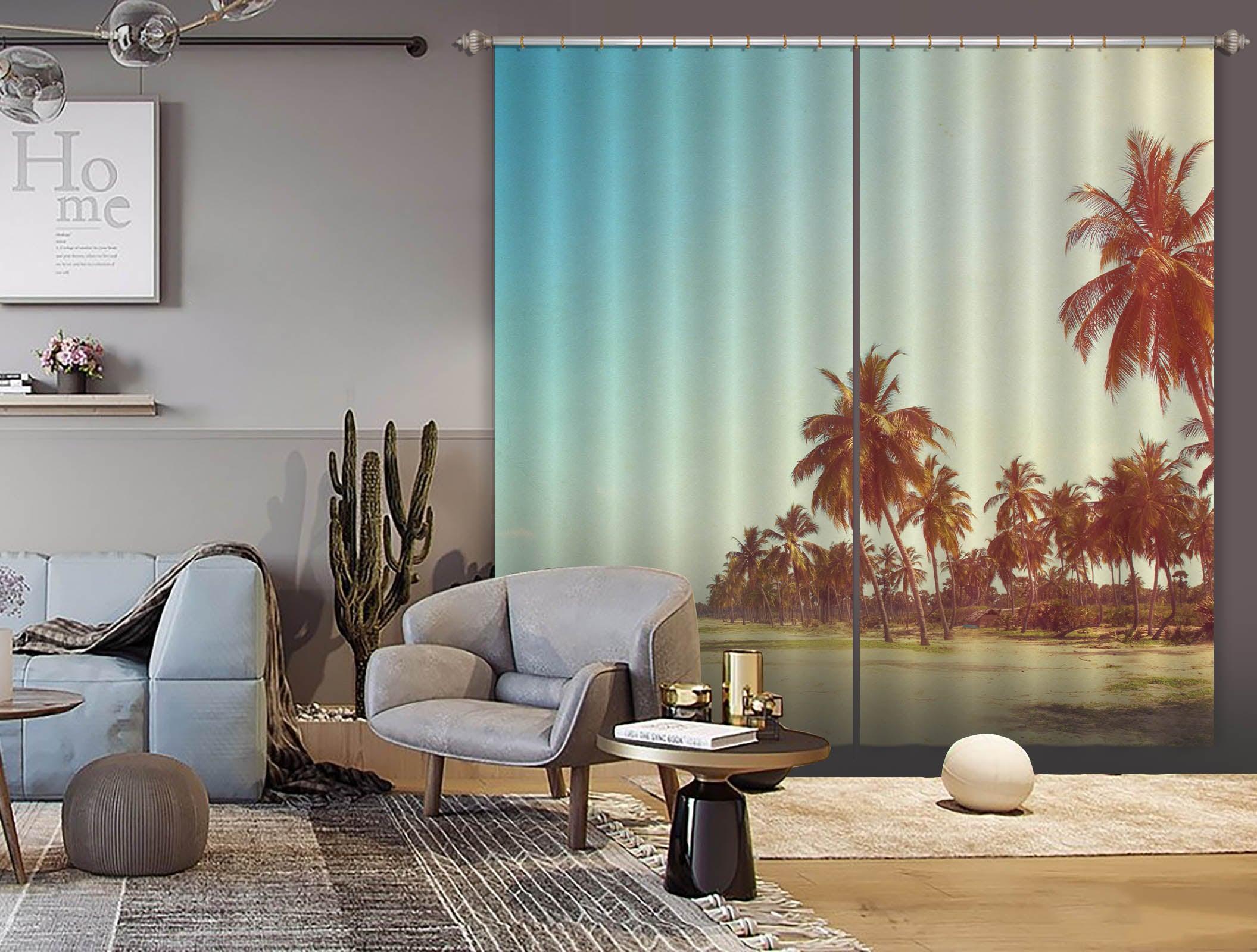 3D Seaside Beach Palm Tree Curtains and Drapes  77- Jess Art Decoration