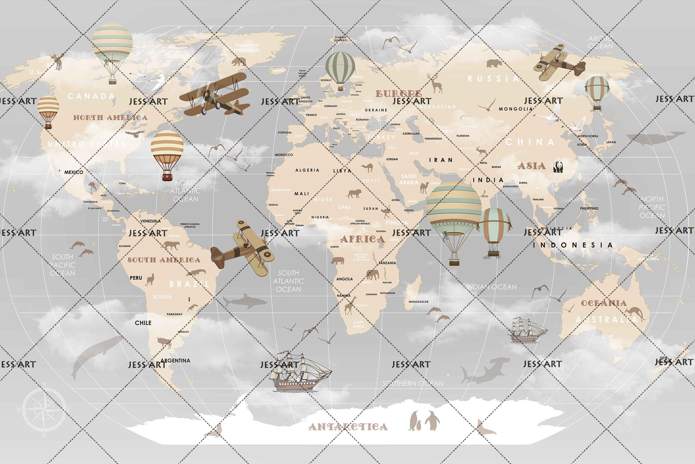 3D Retro World Map Wall Mural Wallpaper 97- Jess Art Decoration