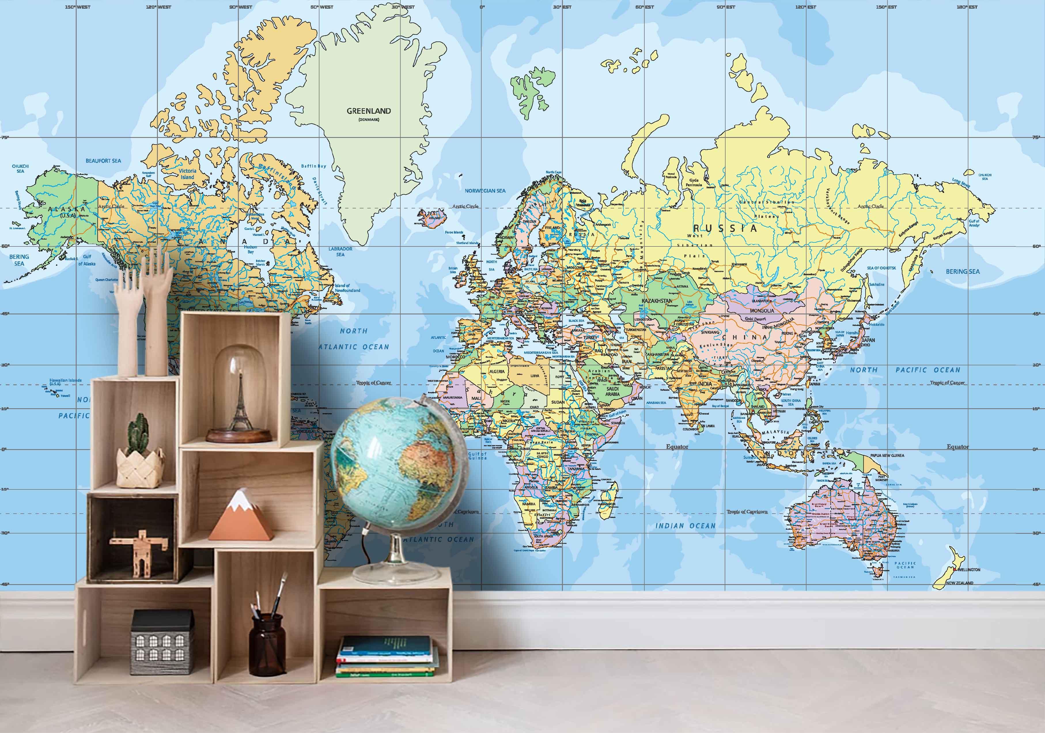 3D Blue World Map Wall Mural Wallpaper LQH 85- Jess Art Decoration