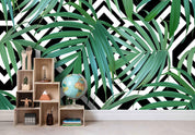 3D Black White Background Green Leaves Wall Mural Wallpaper 77- Jess Art Decoration