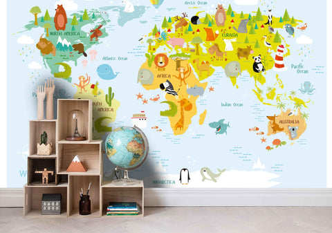 3D  Color World Map Cartoon  Wall Mural Wallpaper 22- Jess Art Decoration