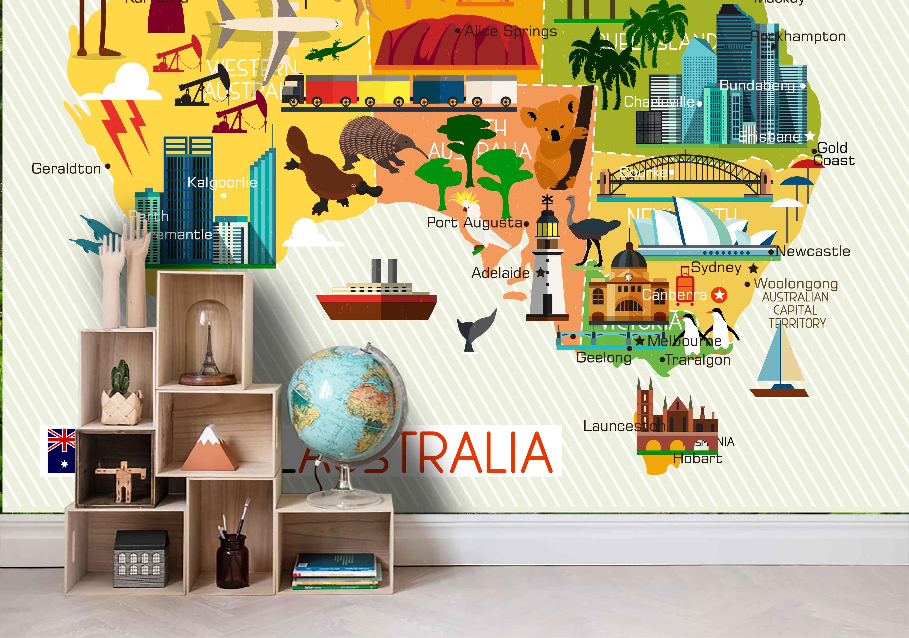 3D Cartoon Map Australia Wall Mural Wallpaper 17- Jess Art Decoration