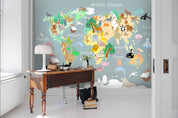 3D Cartoon Animal World Map Wall Mural Wallpaper 82- Jess Art Decoration