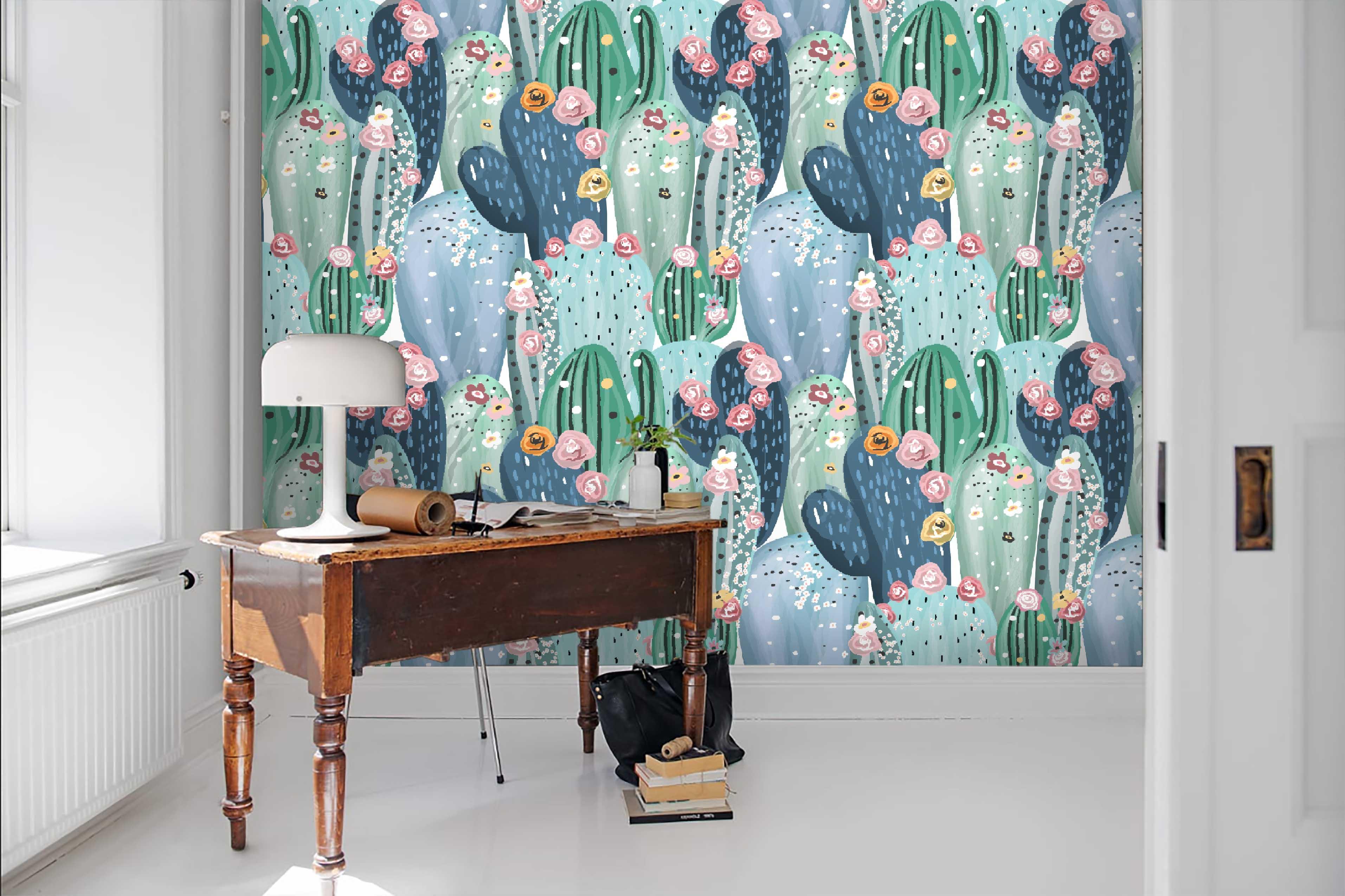 3D Hand Drawn Creative Tropical Plant Prickly Pear Flower Oil Painting Wall Mural Wallpaper GD 1797- Jess Art Decoration