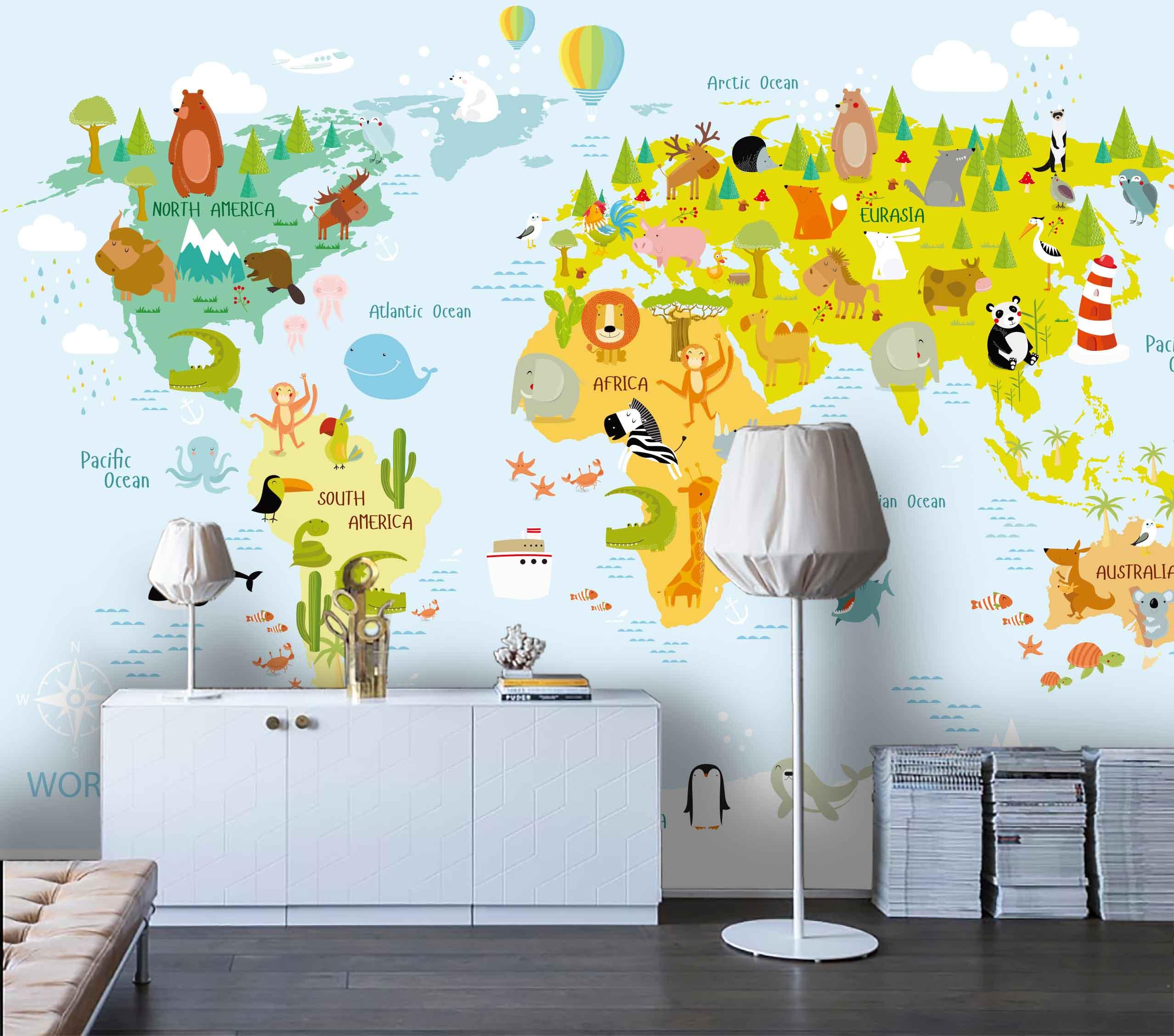 3D World Map Kids Wall Mural Wallpaper LQH 126- Jess Art Decoration