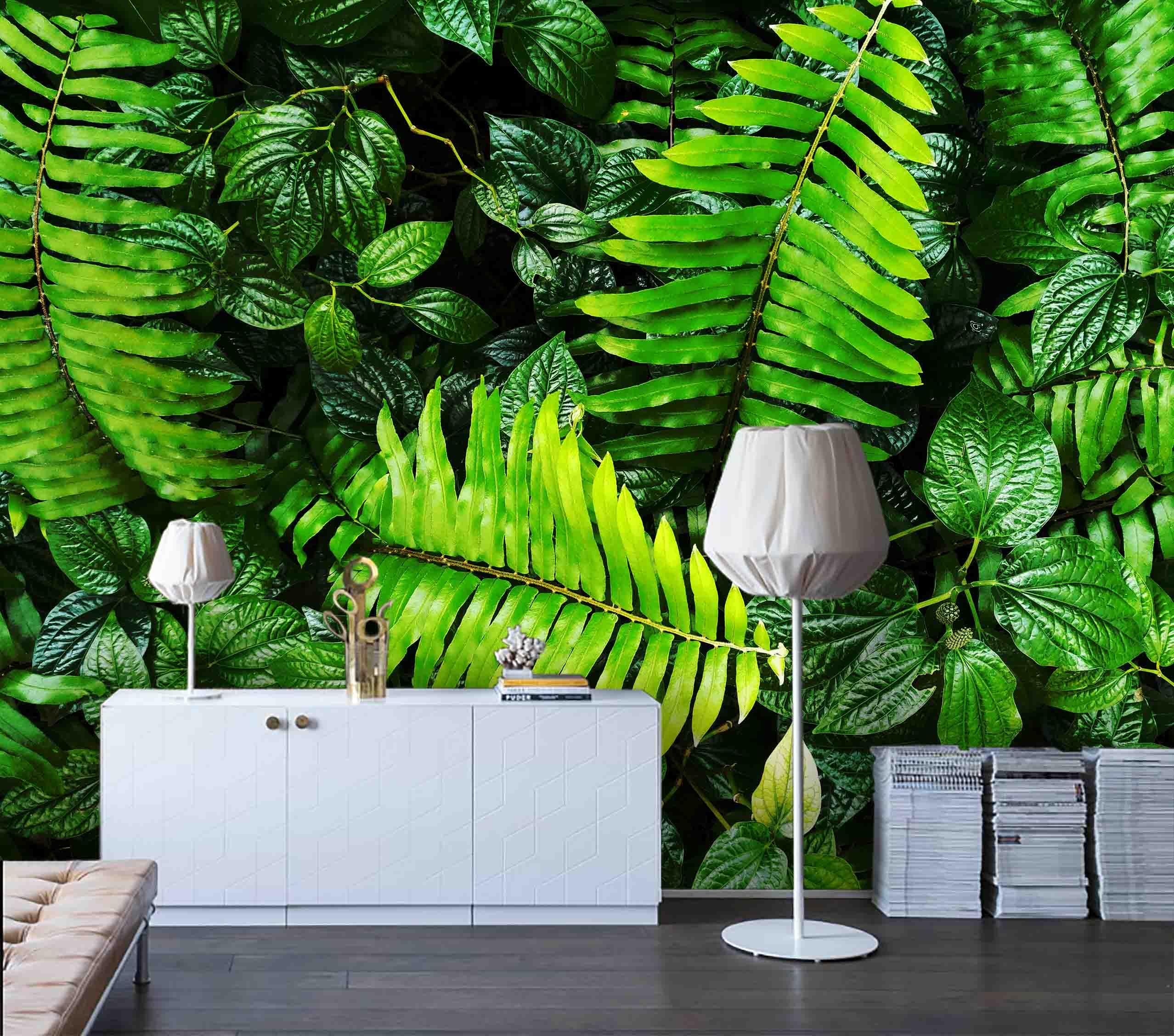 3D Tropical Plant Green Leaf Wall Mural Wallpaper GD 1807- Jess Art Decoration