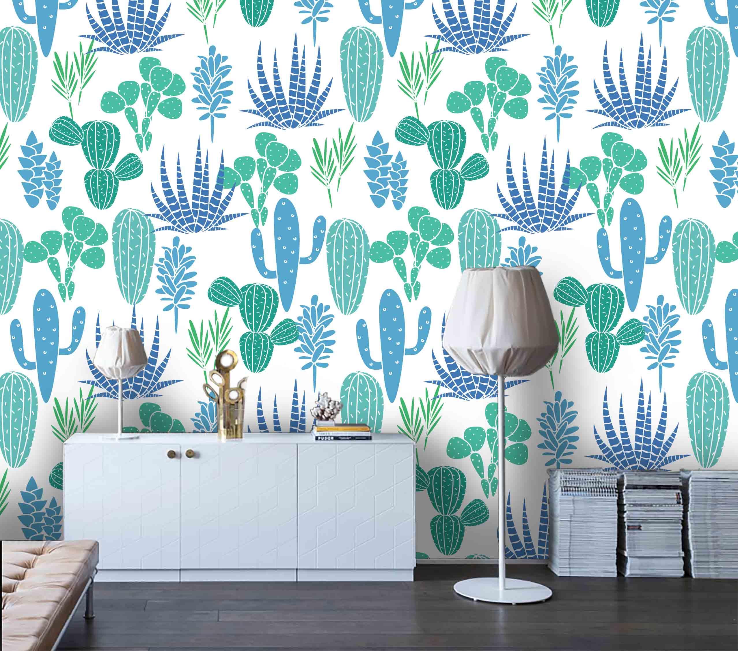 3D Green Plant Pattern White Background  Wall Mural Wallpaper 62- Jess Art Decoration