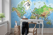 3D Blue World Map Wall Mural Wallpaper LQH 95- Jess Art Decoration
