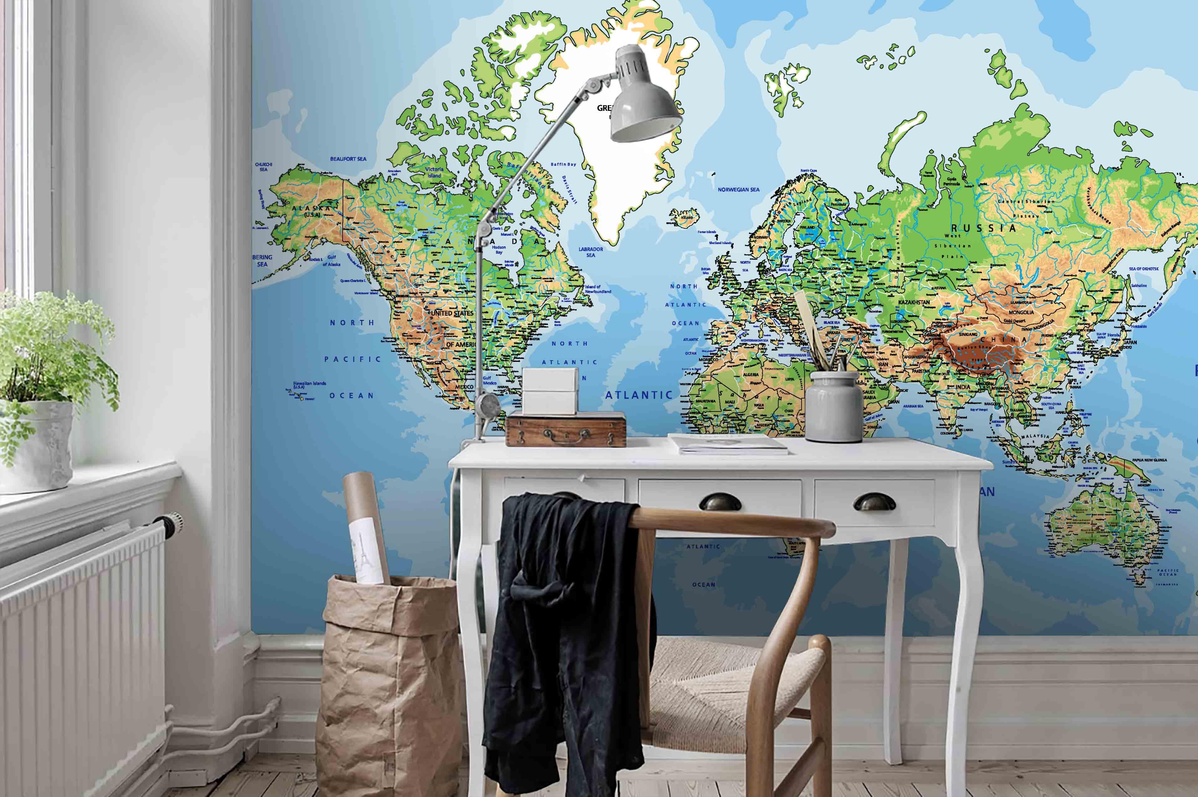 3D Blue World Map Wall Mural Wallpaper LQH 95- Jess Art Decoration