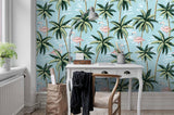 3D Tropical Plant Flamingo Blue Background Wall Mural Wallpaper 111- Jess Art Decoration
