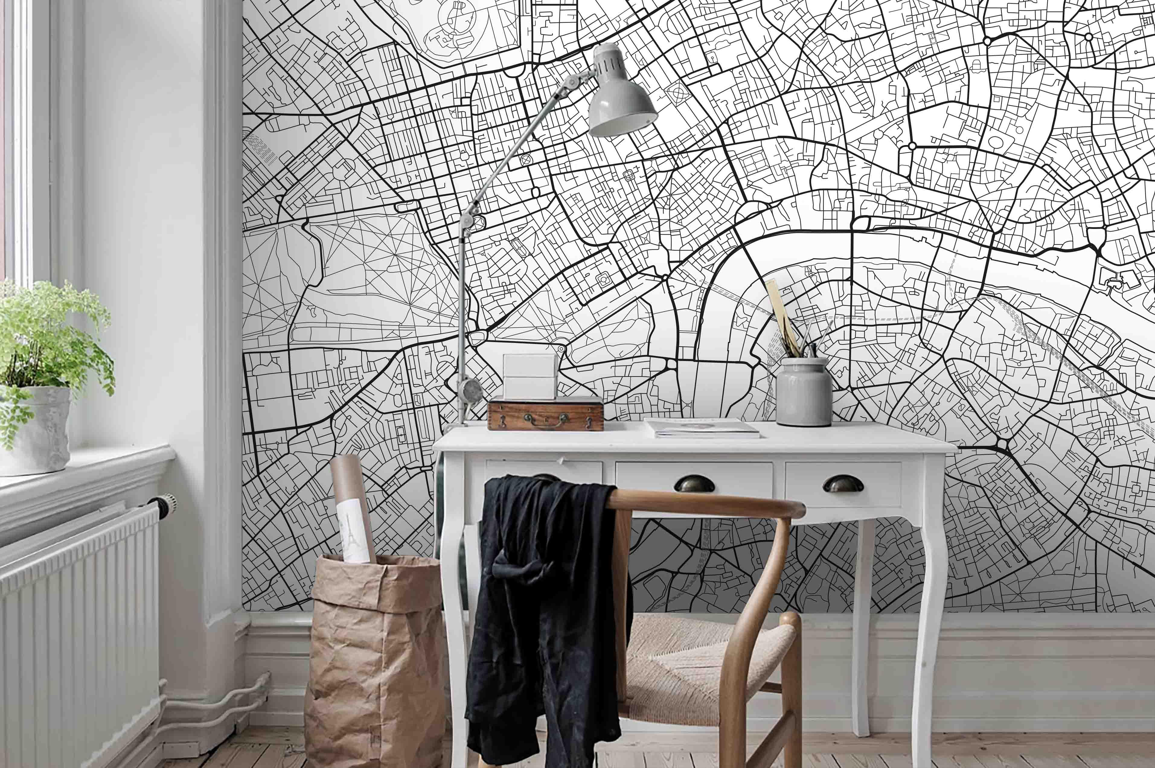 3D  Black White City Map  Wall Mural Wallpaper 24- Jess Art Decoration