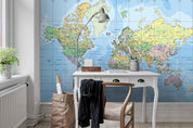 3D World Map  Blue Background Wall Mural Wallpaper 84- Jess Art Decoration