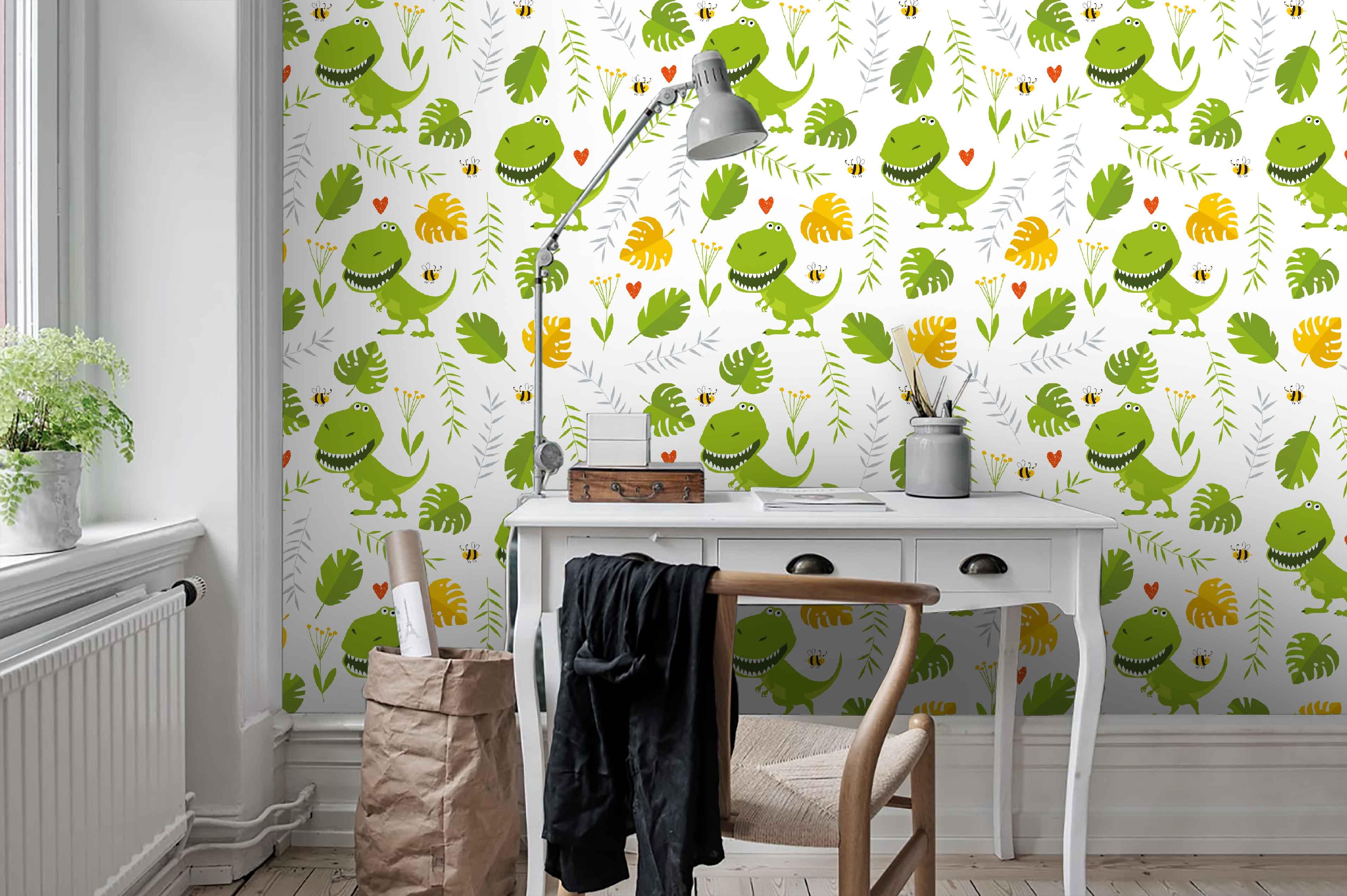 3D Cartoon Green Dinosaur Wall Mural Wallpaper 76- Jess Art Decoration
