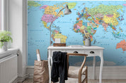 3D Blue World Map Wall Mural Wallpaper LQH 97- Jess Art Decoration