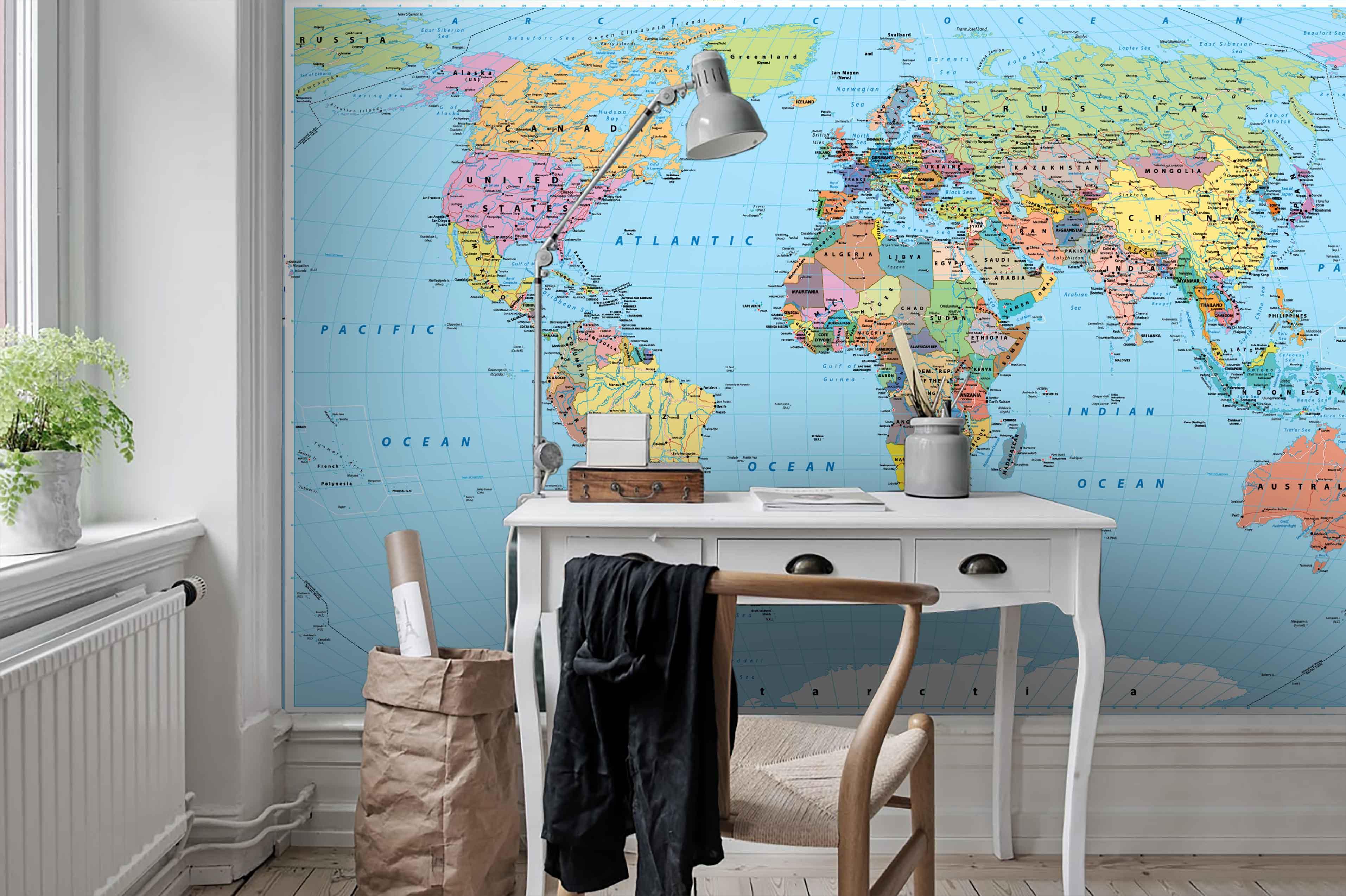 3D Blue World Map Wall Mural Wallpaper LQH 97- Jess Art Decoration