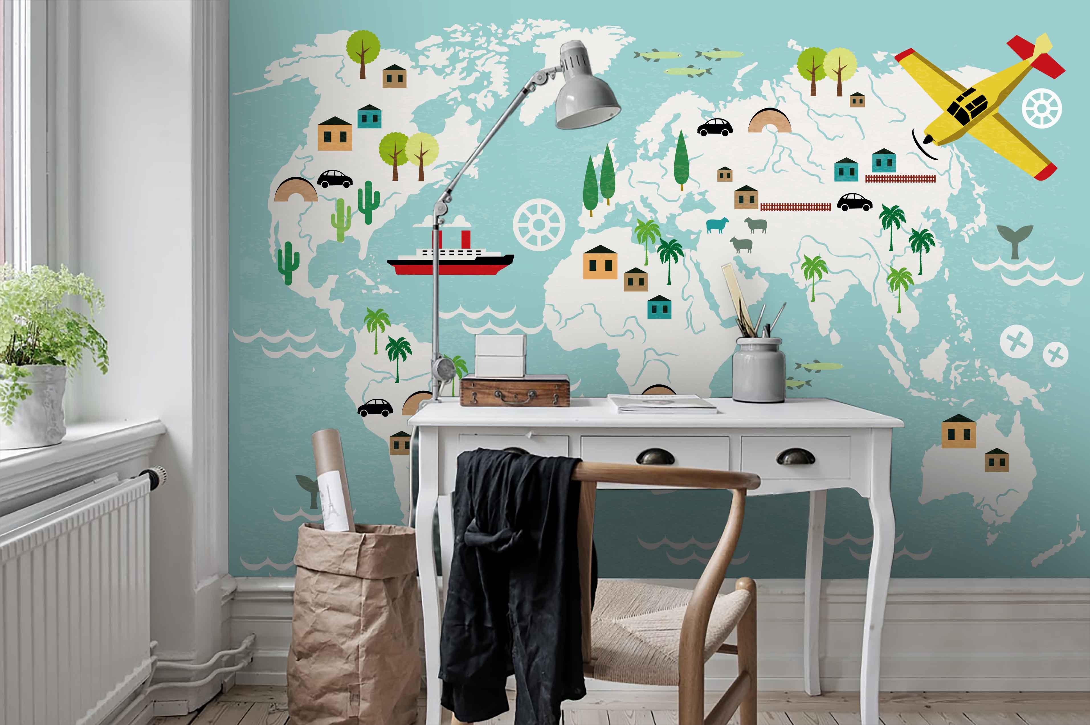 3D Cartoon Children's World Map Wall Mural Wallpaper 47- Jess Art Decoration