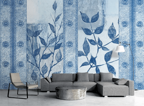 3D Blue Leaves Branch Wall Mural Wallpaper 672- Jess Art Decoration